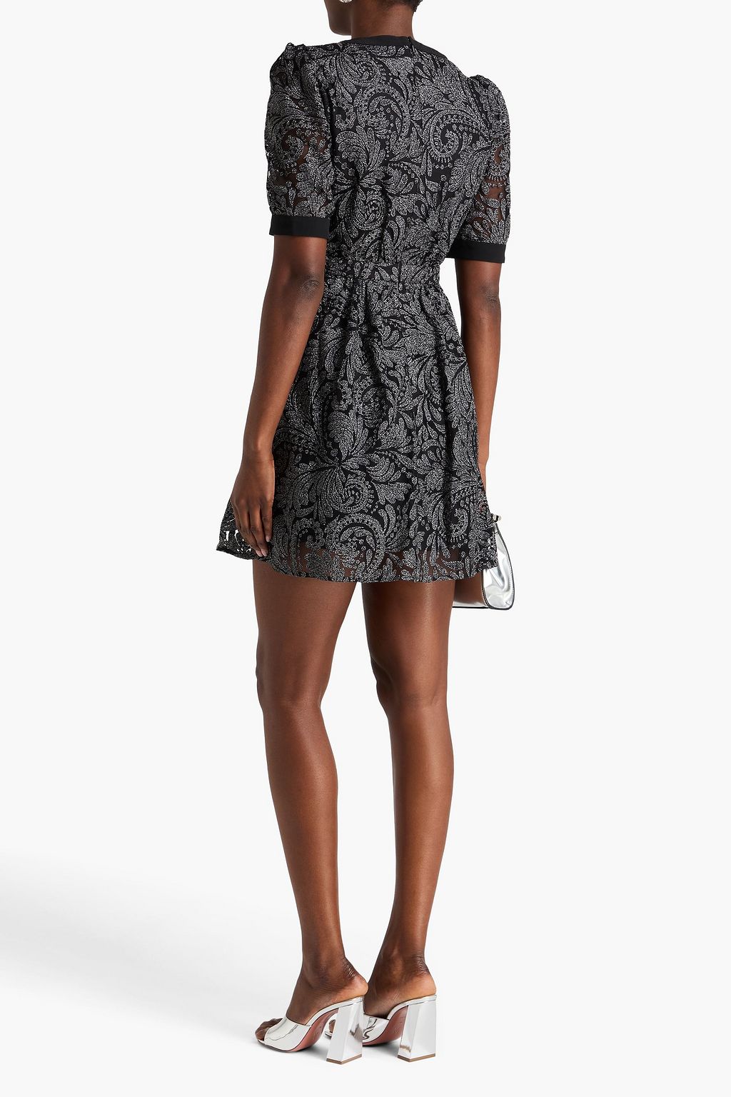 SALONI Aura metallic embroidered tulle mini dress