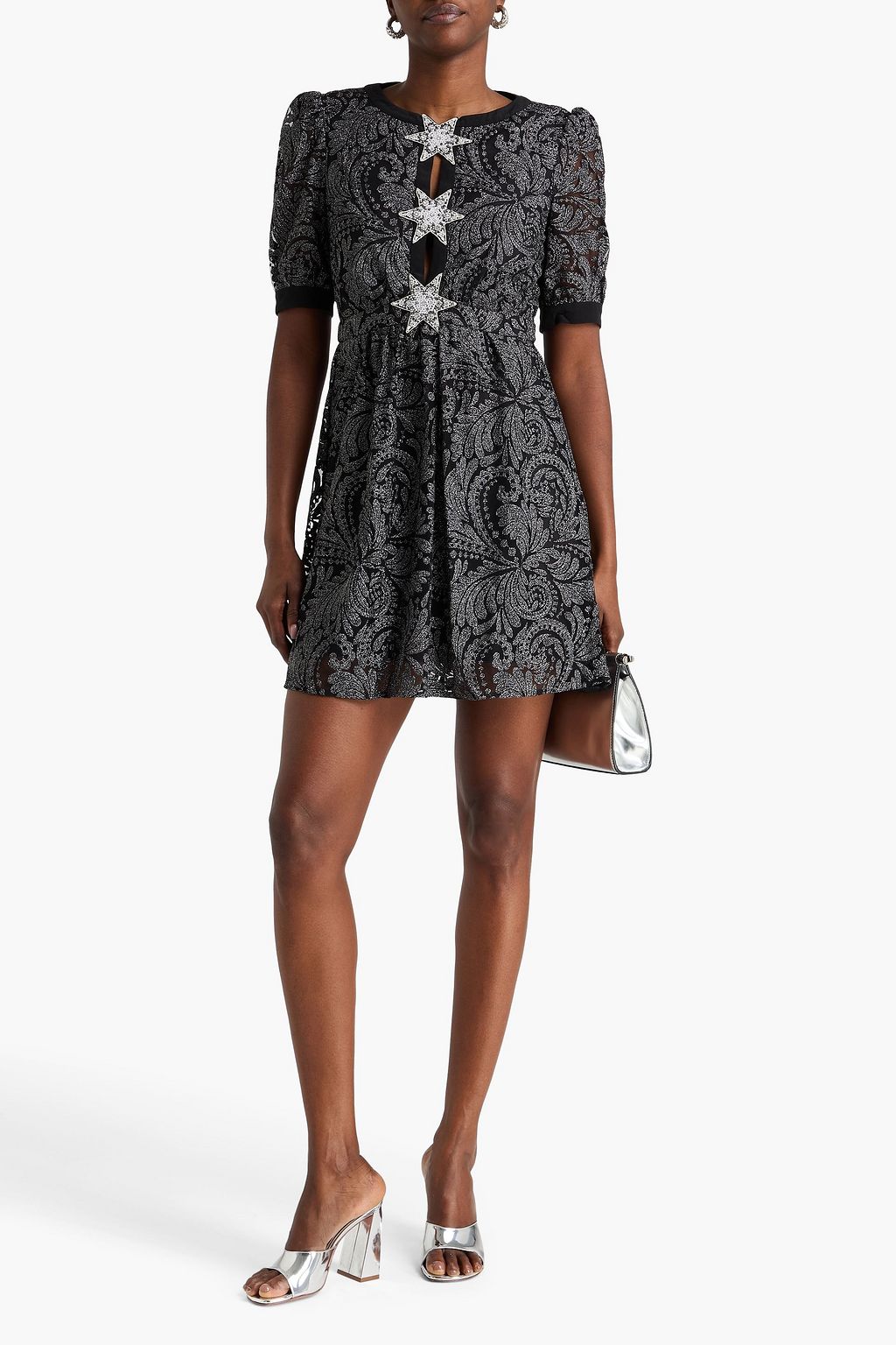SALONI Aura metallic embroidered tulle mini dress