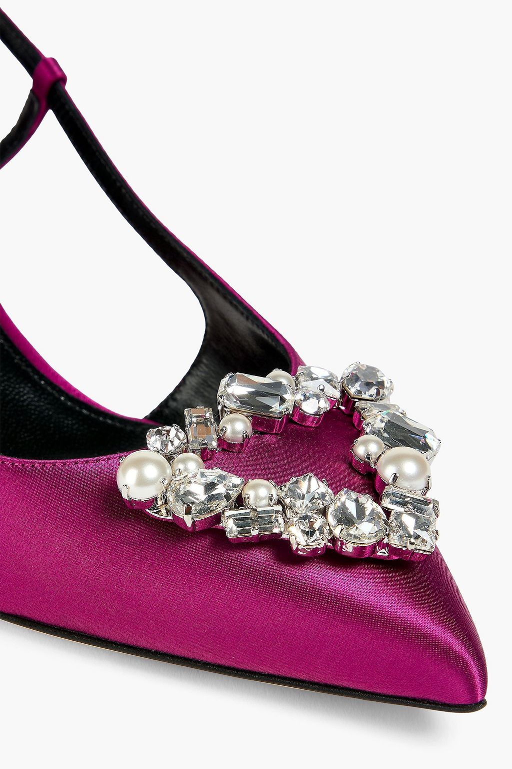 SERGIO ROSSI Embellished satin slingback pumps