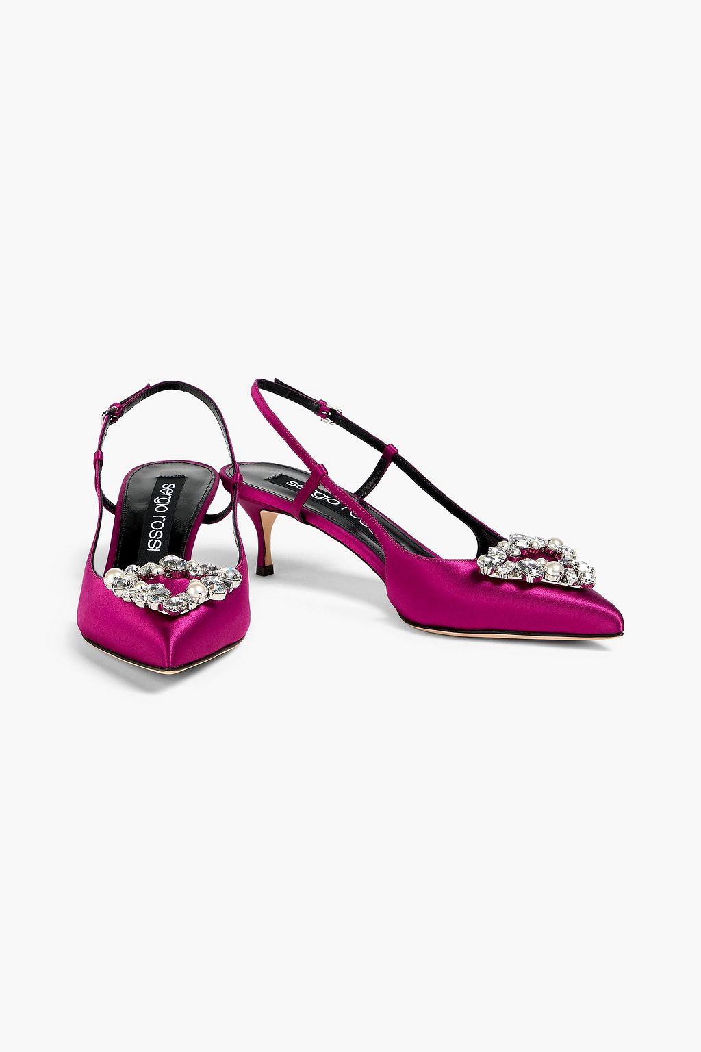 SERGIO ROSSI Embellished satin slingback pumps