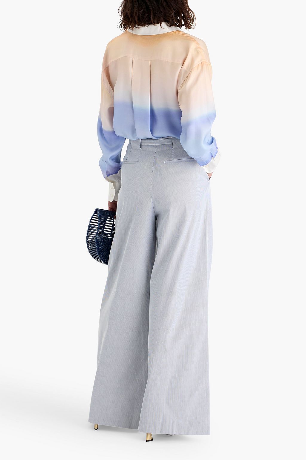 ZIMMERMANN Belted pinstriped cotton-blend wide-leg pants