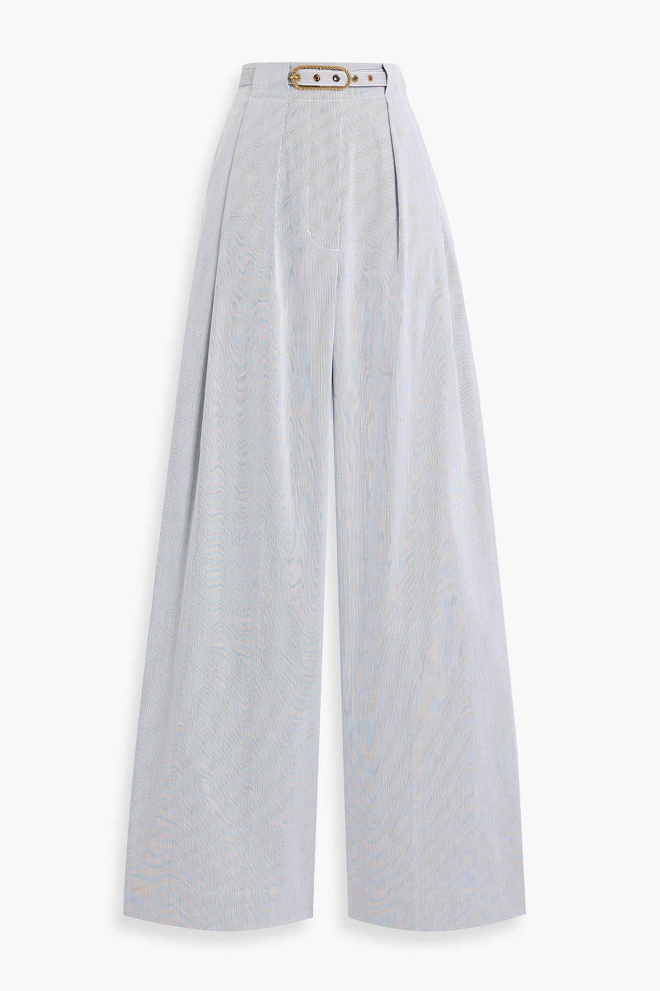 Zimmermann Belted Pinstriped Cotton-blend Wide-leg Pants In White