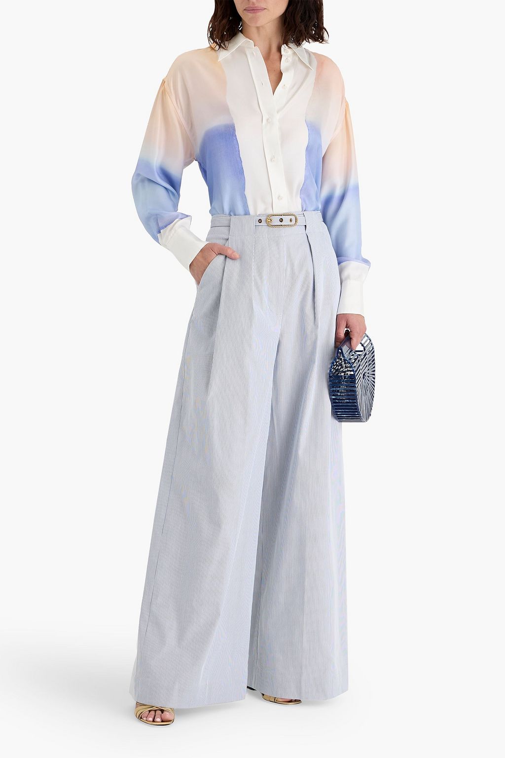 ZIMMERMANN Belted pinstriped cotton-blend wide-leg pants