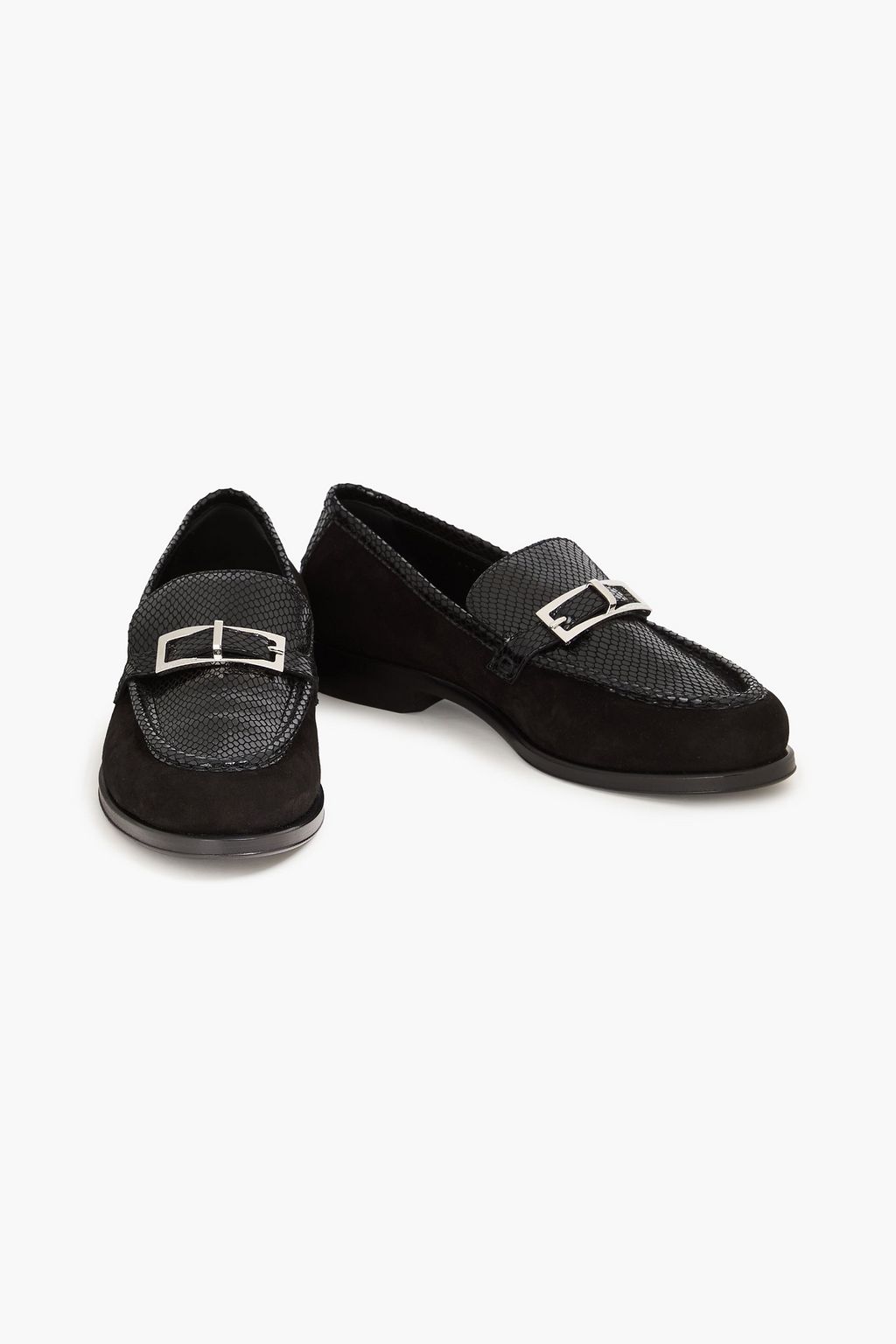 SERGIO ROSSI Embellished suede, patent and lizard-effect leather loafers