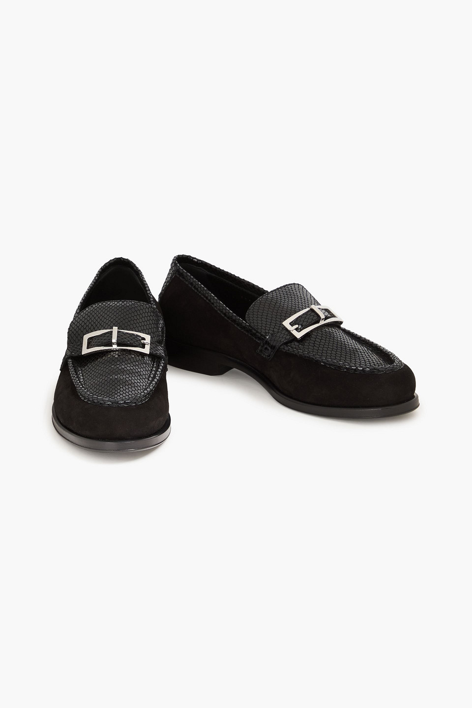  Sergio Rossi - Verzierte Loafers Aus Leder Mit Eidechseneffekt, Lackleder Und Veloursleder - Schwarz - Eu 35 