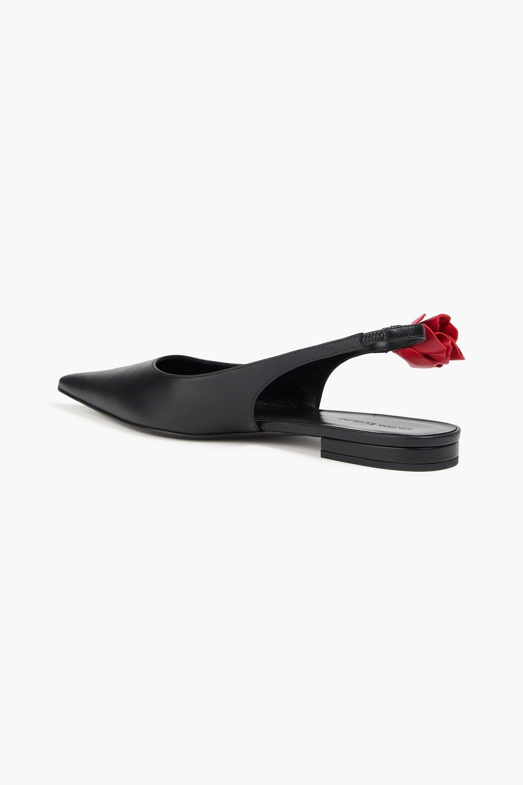 MAGDA BUTRYM Floral-appliquéd leather slingback point-toe flats