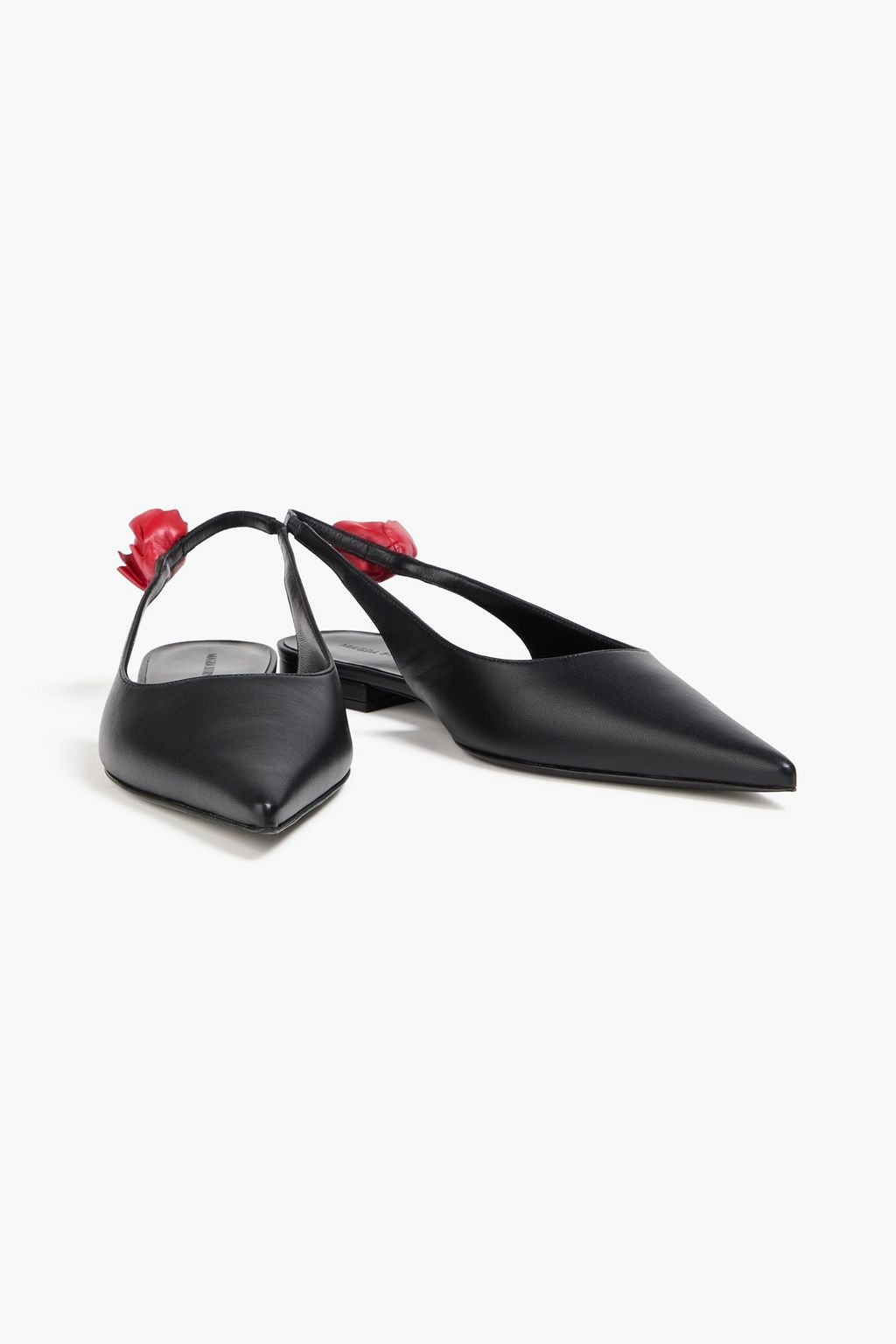 MAGDA BUTRYM Floral-appliquéd leather slingback point-toe flats