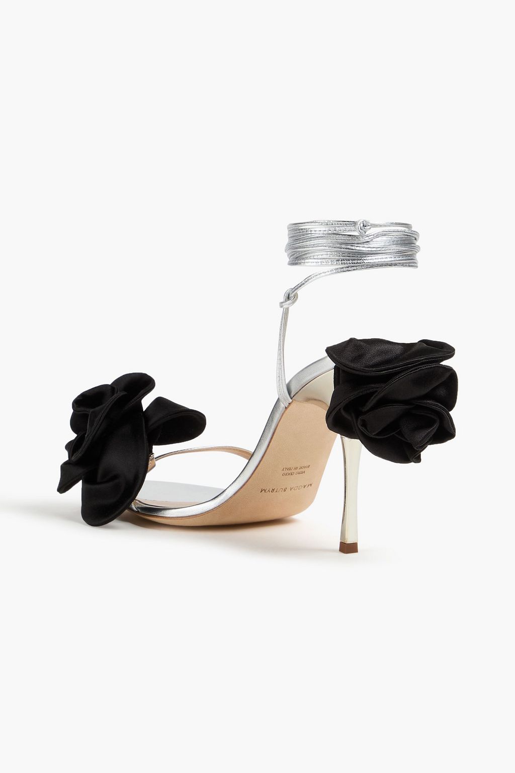 MAGDA BUTRYM Floral-appliquéd metallic leather sandals