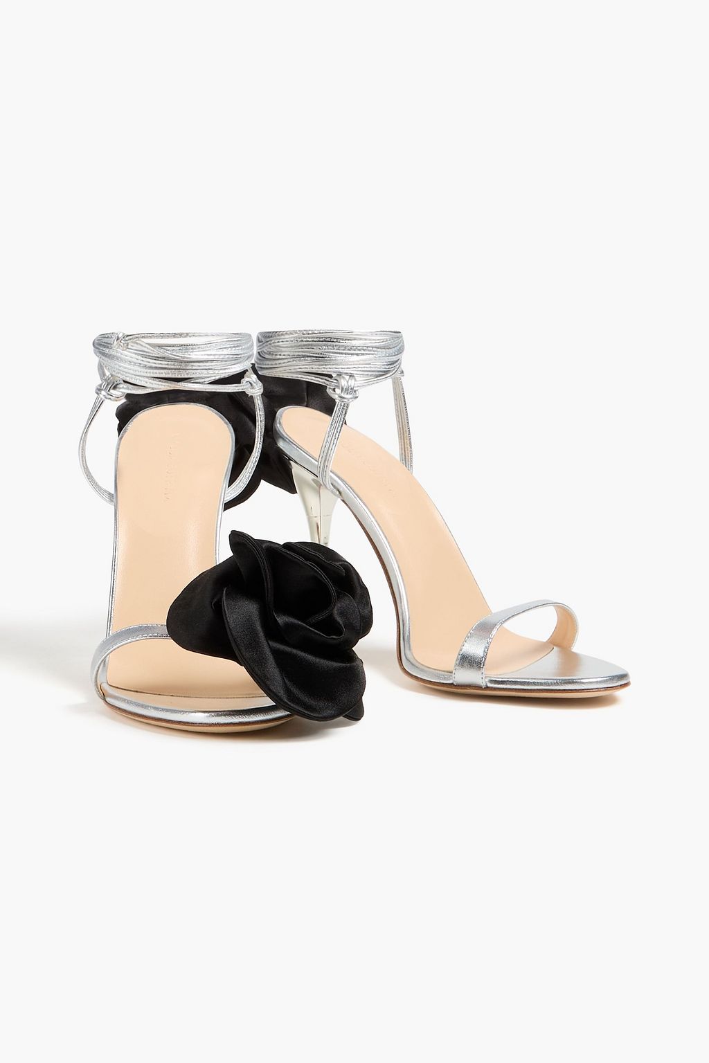 MAGDA BUTRYM Floral-appliquéd metallic leather sandals