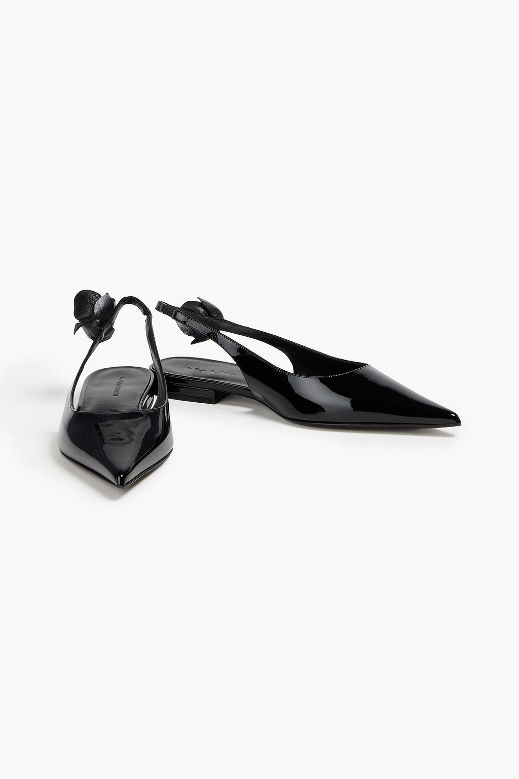 MAGDA BUTRYM Floral-appliquéd patent-leather slingback point-toe flats