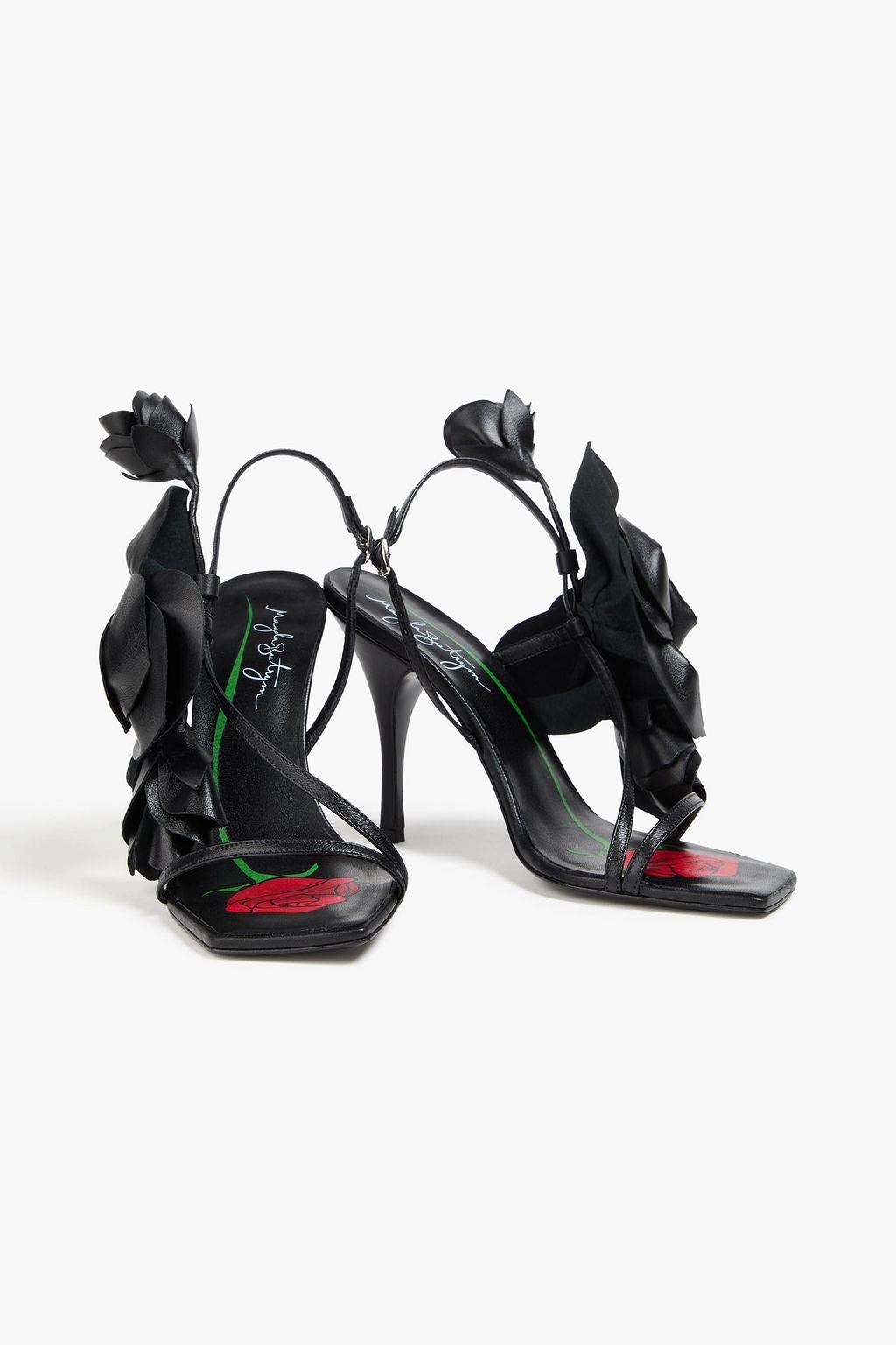 MAGDA BUTRYM Floral-appliquéd leather slingback sandals