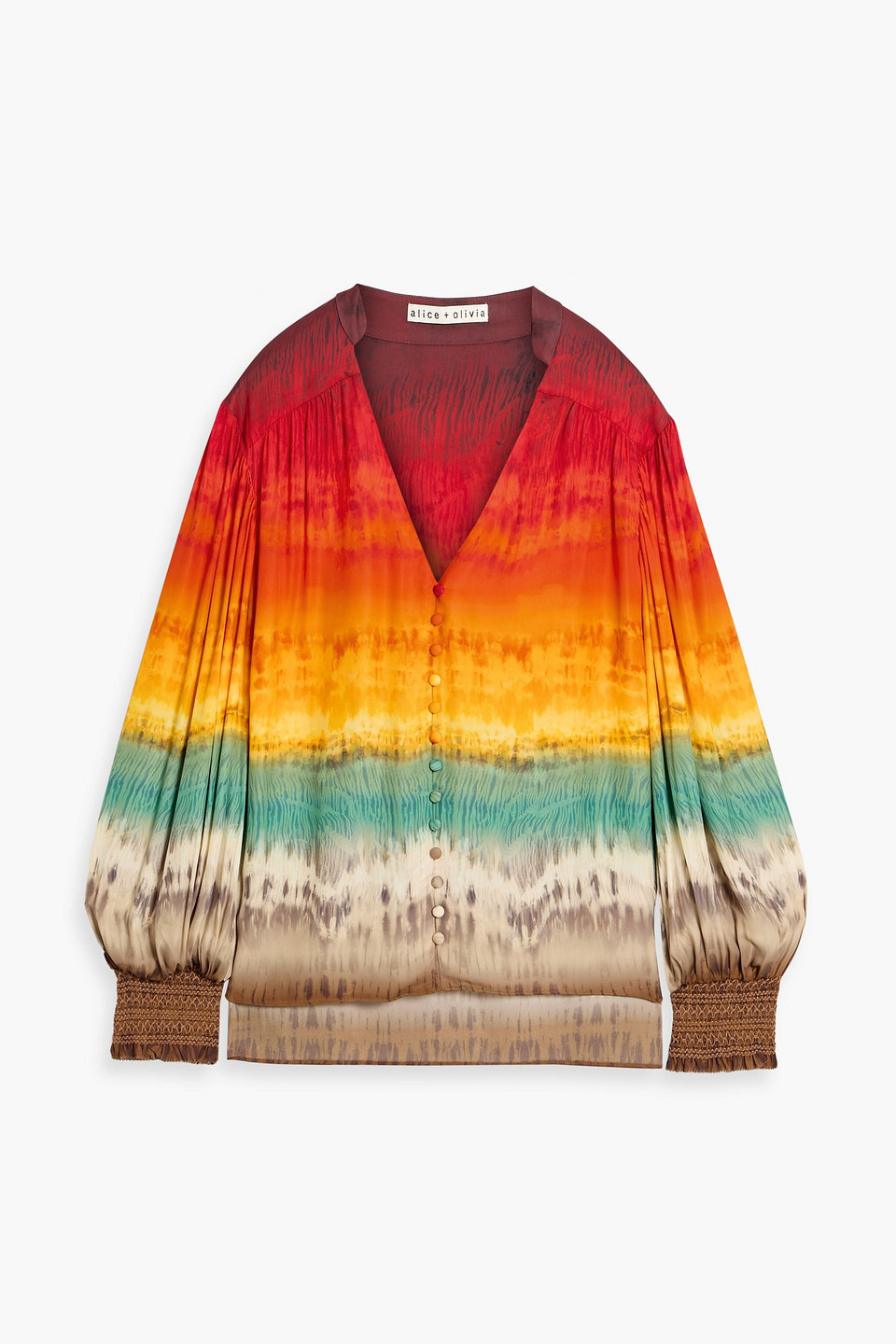 alice olivia - serena tie-dyed crepe de chine blouse - orange - xs