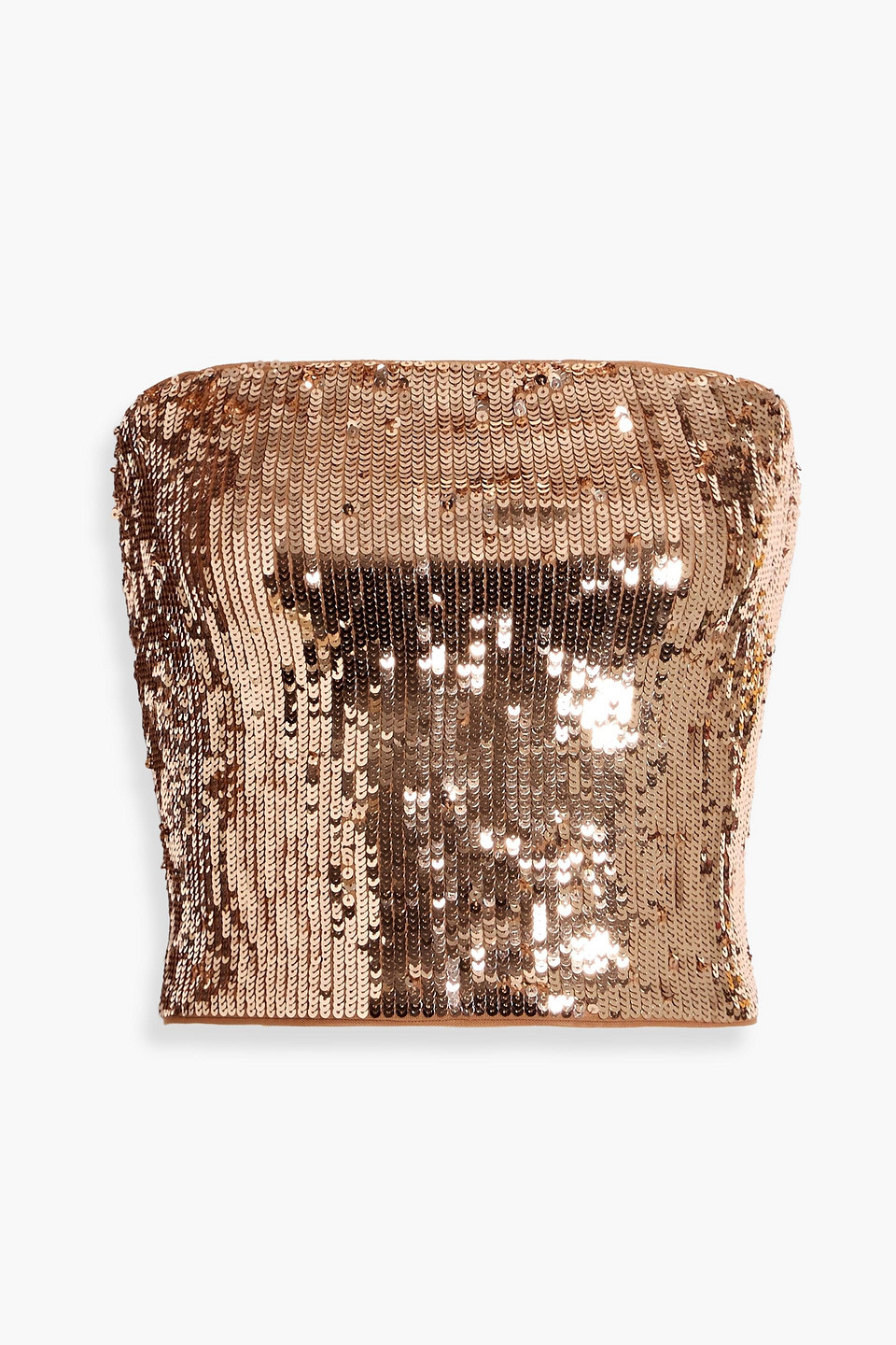 Alice And Olivia Vivi Cropped Sequined Stretch-tulle Top In Brown