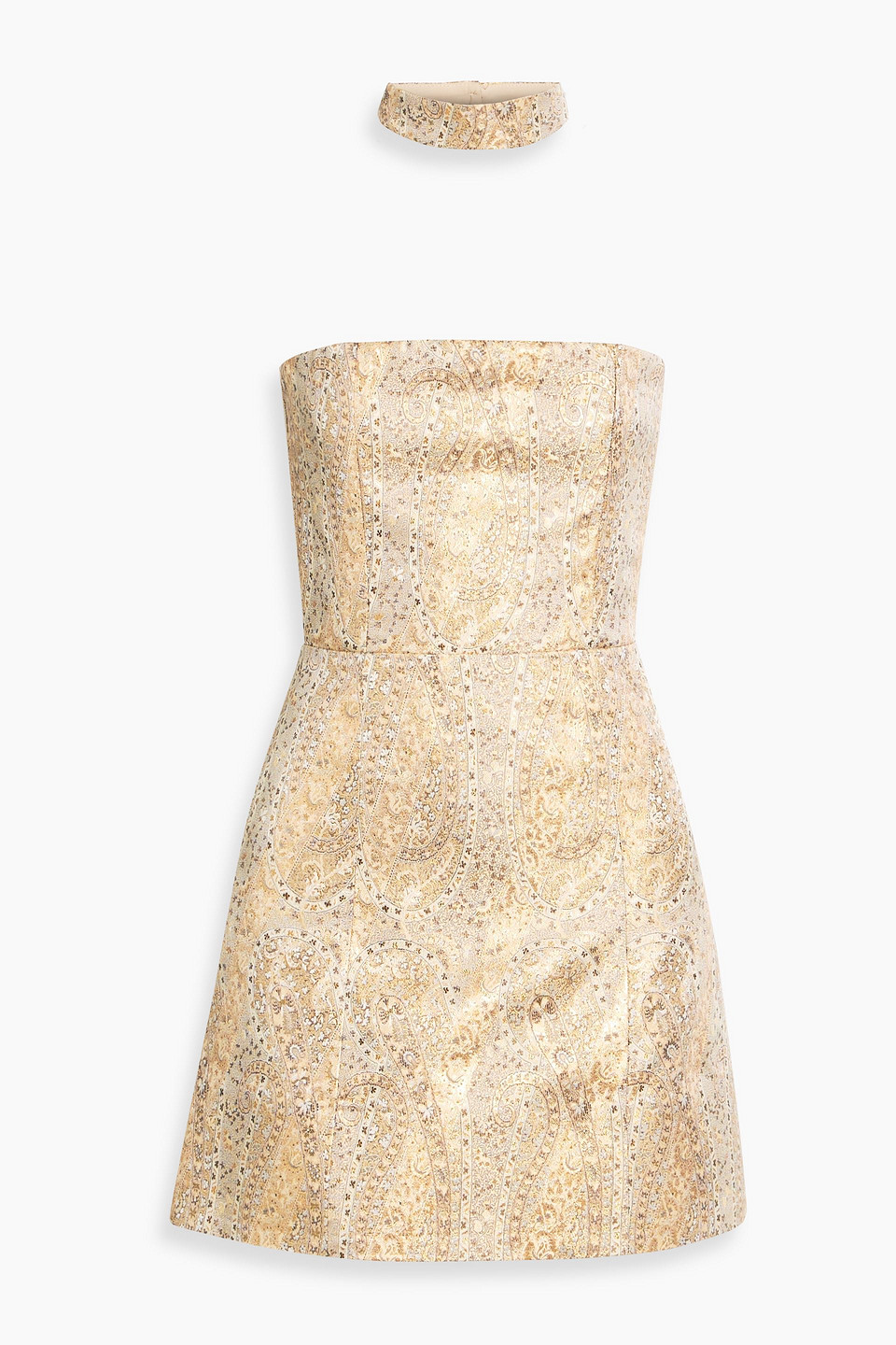 Alice And Olivia Paige Strapless Metallic Jacquard Mini Dress In Neutral
