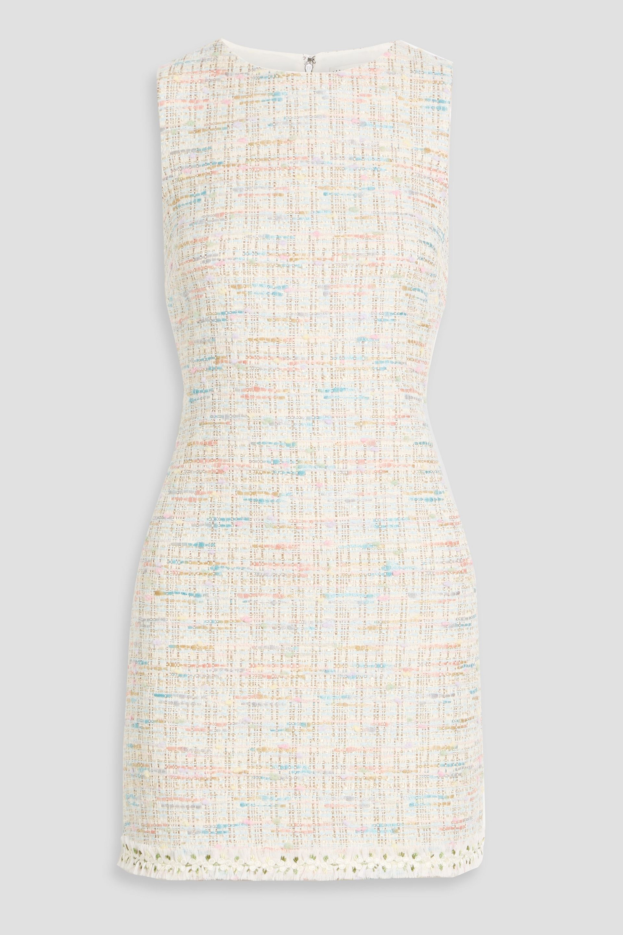 alice and olivia clyde mini dress ALICE + OLIVIA Clyde crystal-embellished checked tweed mini dress