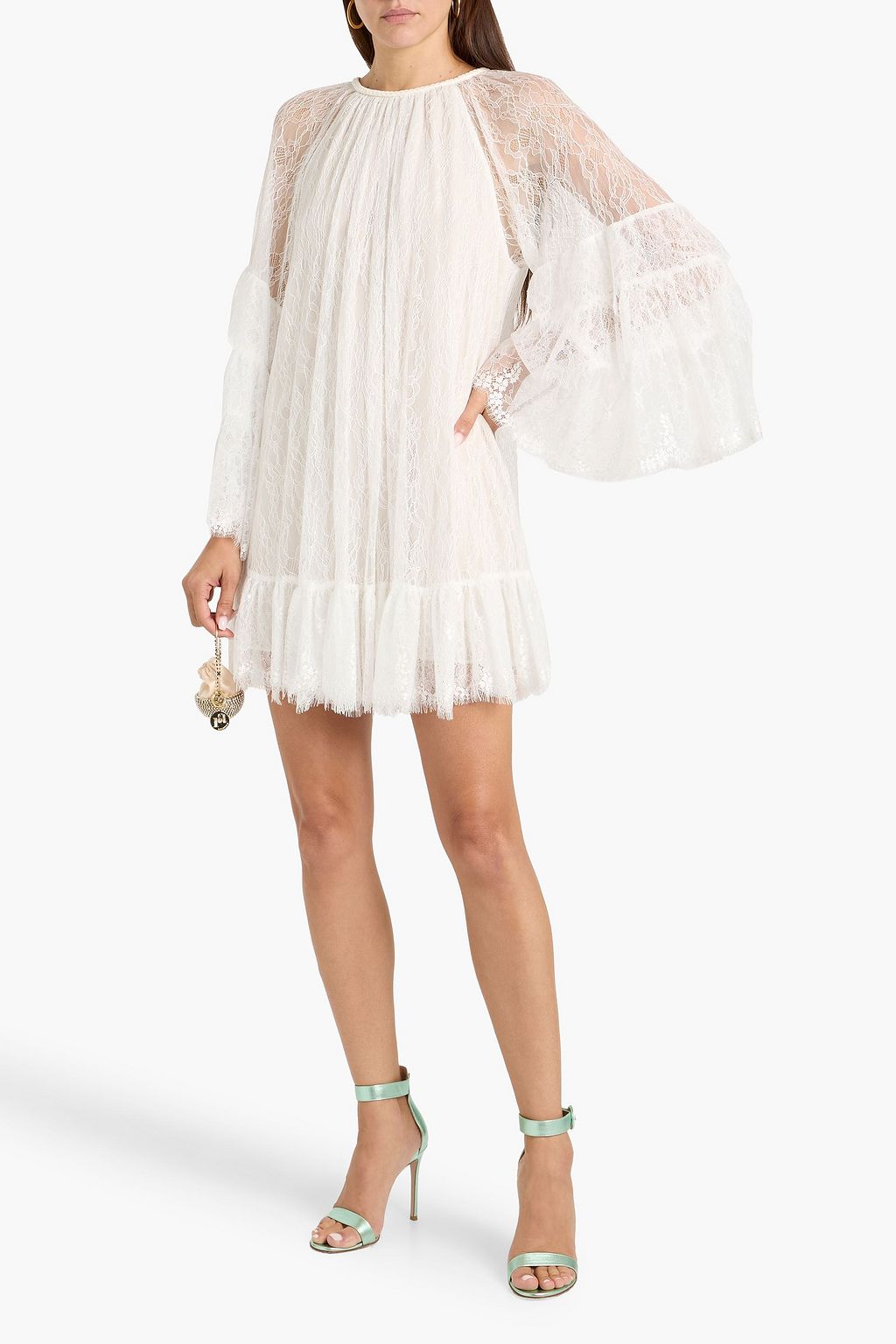 ALICE + OLIVIA Wilmarie crystal-embellished ruffled corded lace mini dress  | THE OUTNET