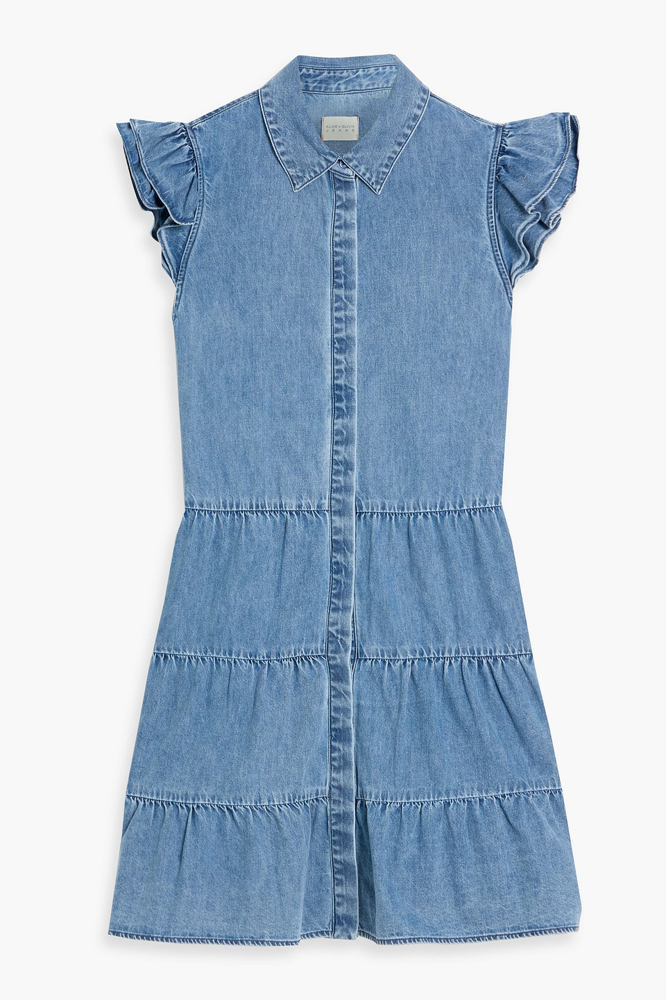 alice olivia - jem tiered denim mini dress - blue - xs
