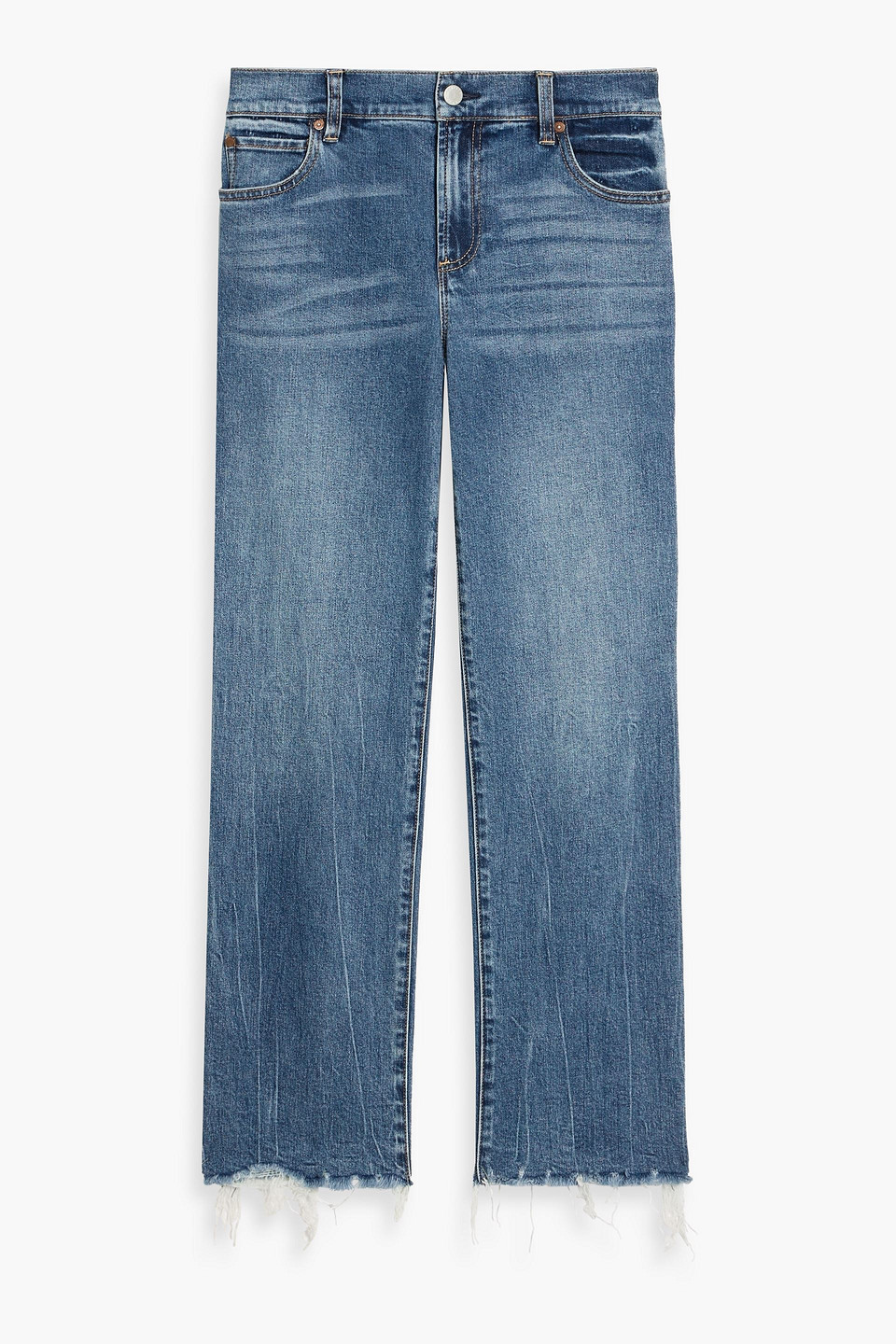 alice olivia - ember frayed mid-rise straight-leg jeans - blue - 32