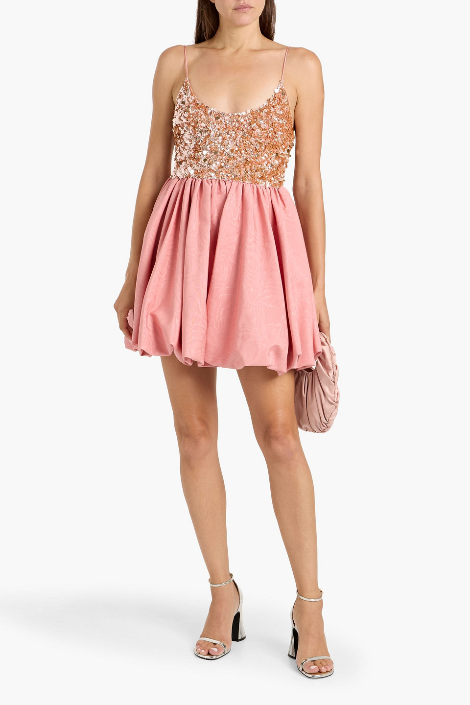Alice And Olivia Nessa Sequined Stretch-tulle And Cotton-blend Moire Mini Dress In Pink