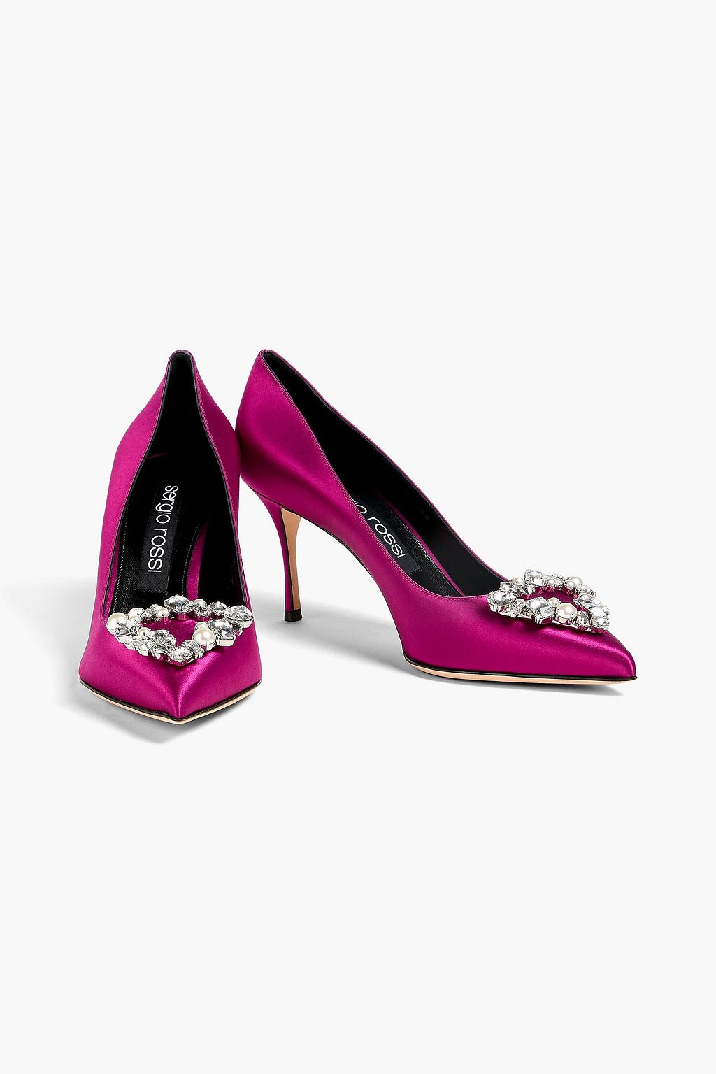 SERGIO ROSSI Embellished satin pumps