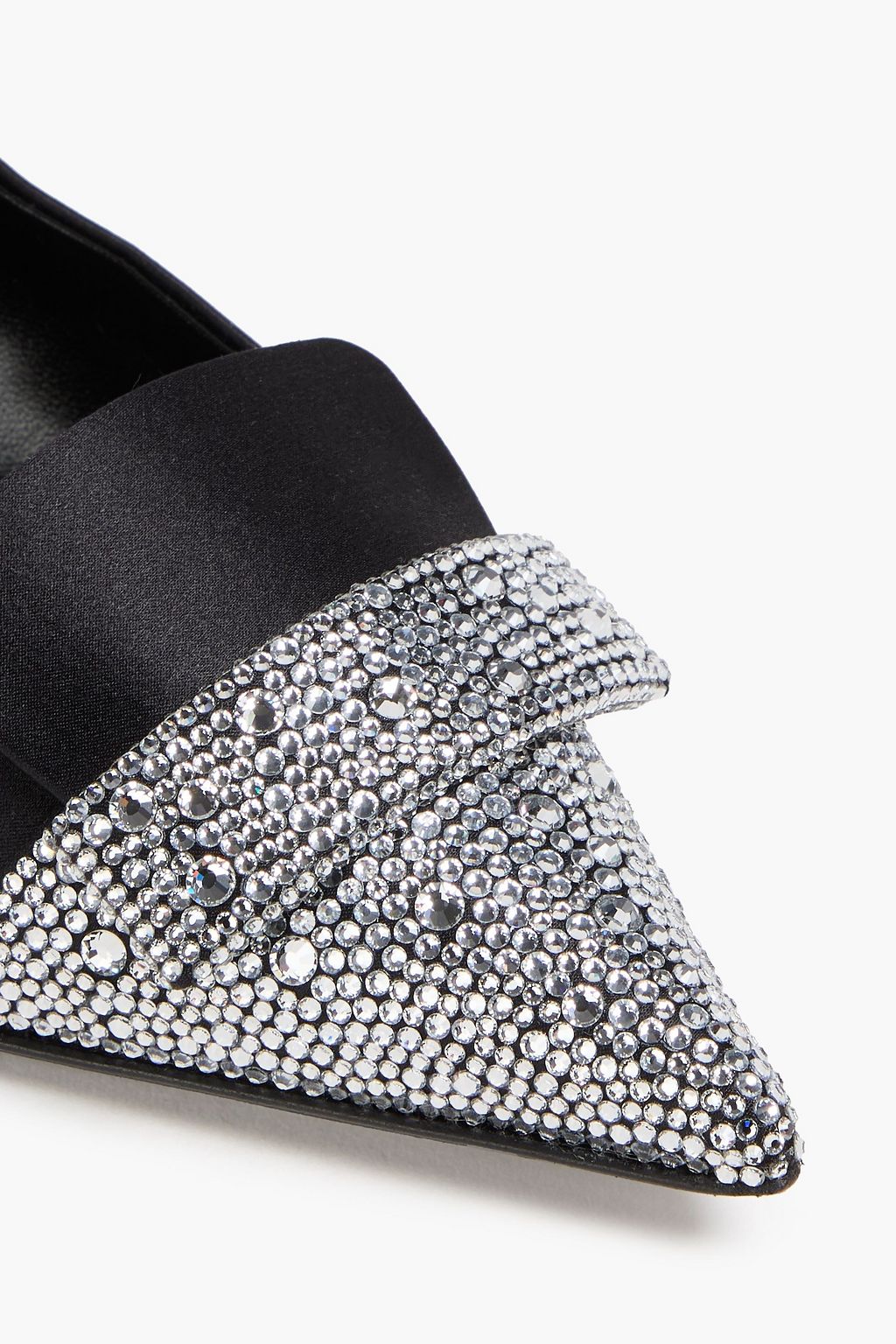 SERGIO ROSSI Crystal-embellished satin point-toe flats