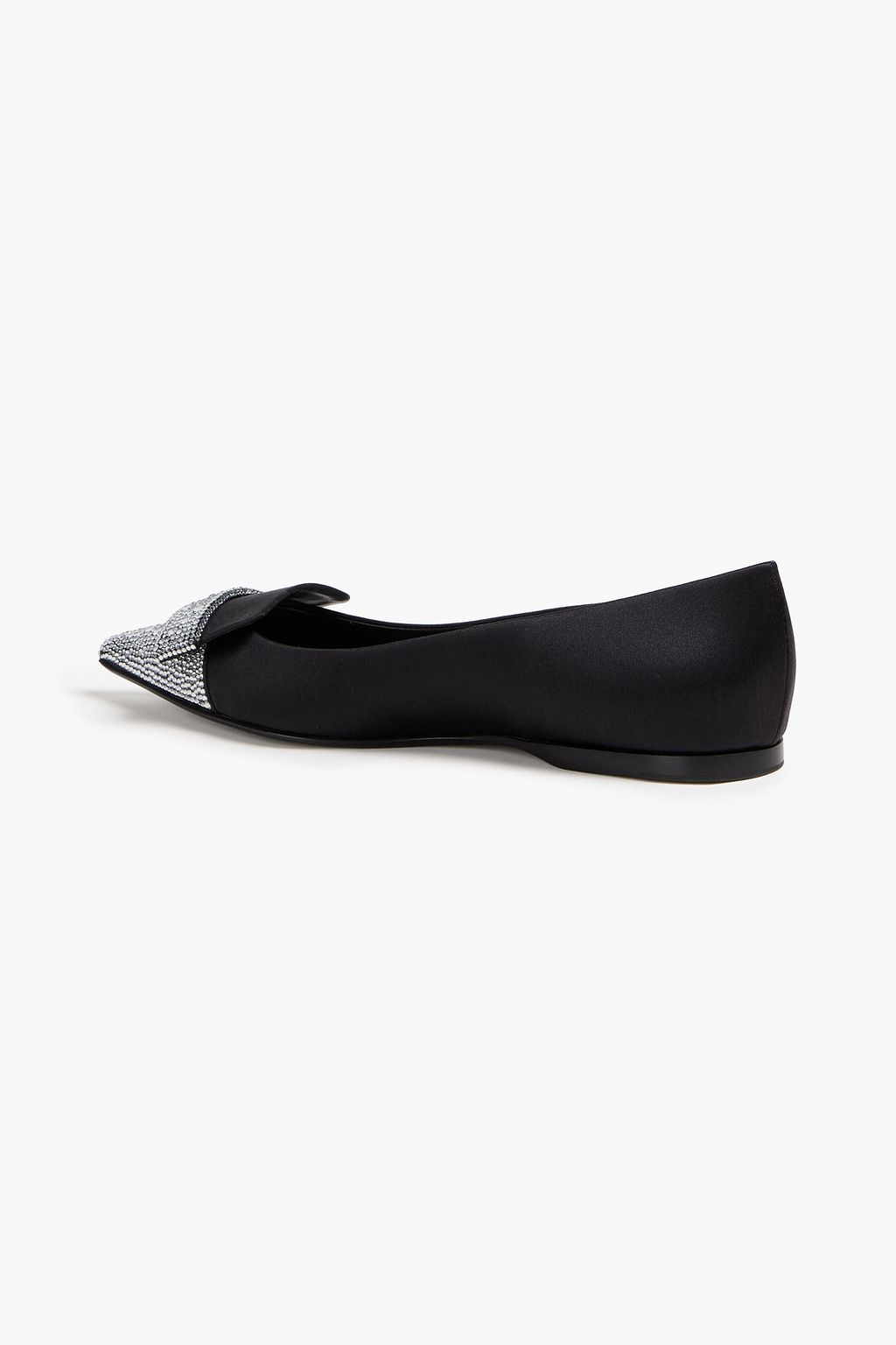 SERGIO ROSSI Crystal-embellished satin point-toe flats