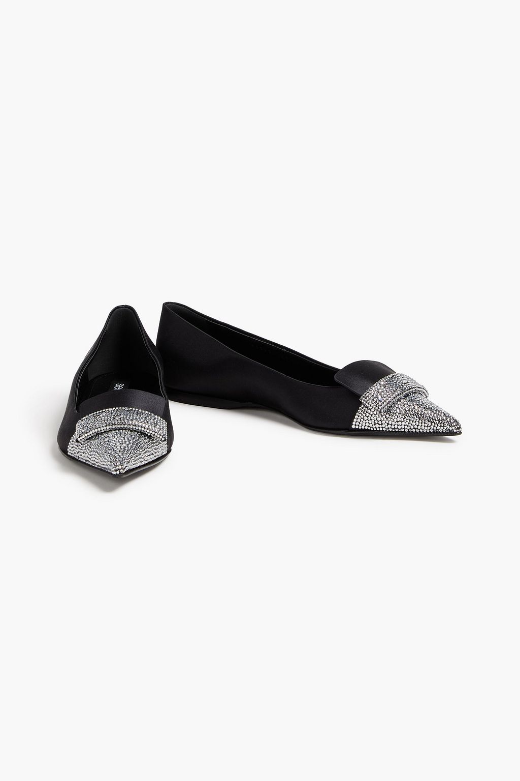SERGIO ROSSI Crystal-embellished satin point-toe flats
