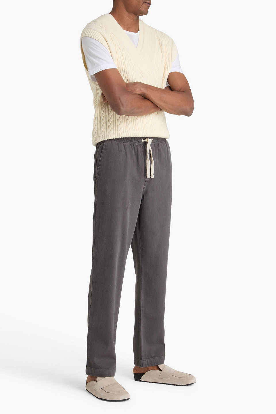  Frame - Tapered Cotton Drawstring Pants - Gray - S 