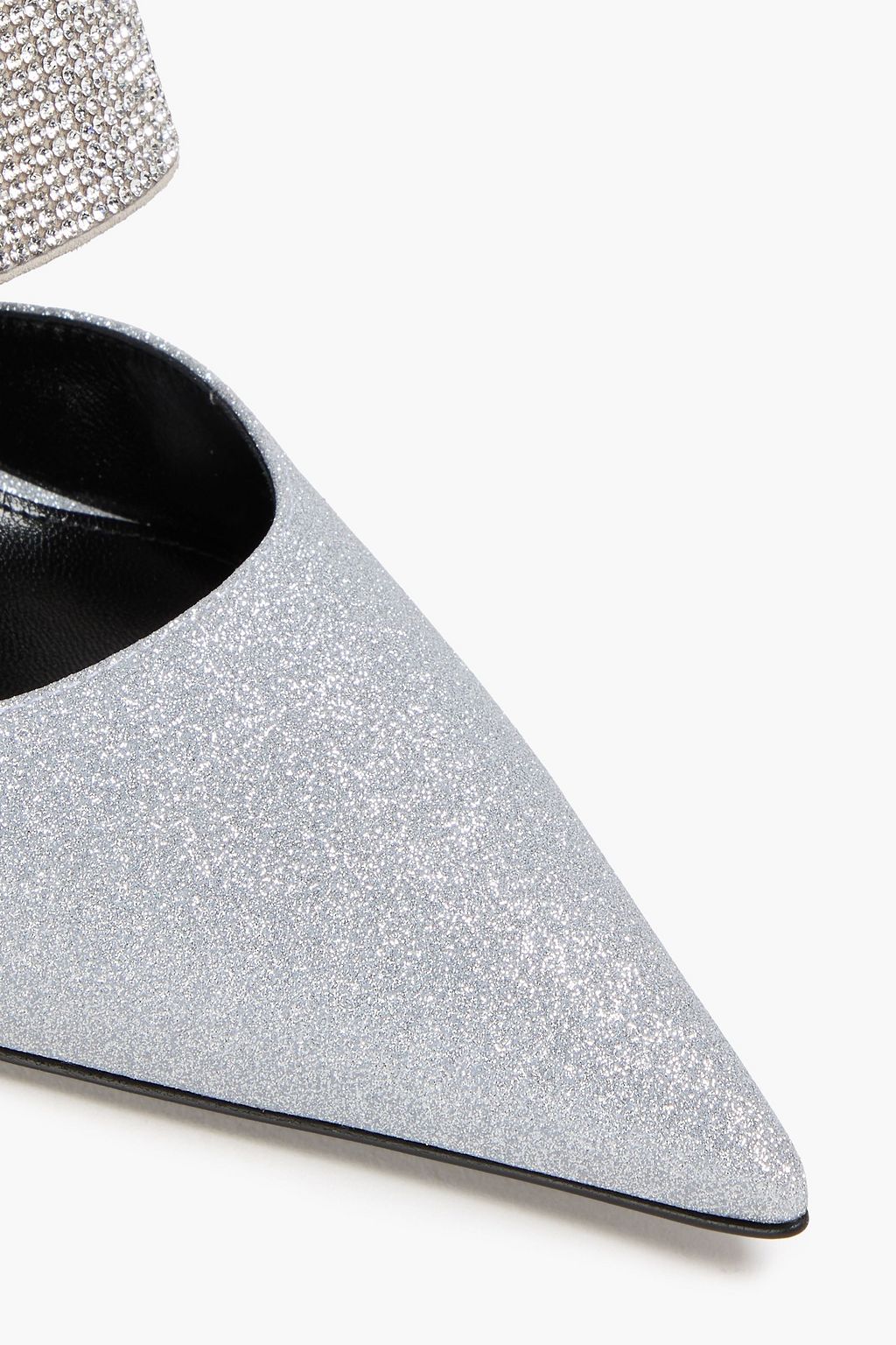 SERGIO ROSSI Crystal-embellished glittered woven and suede mules