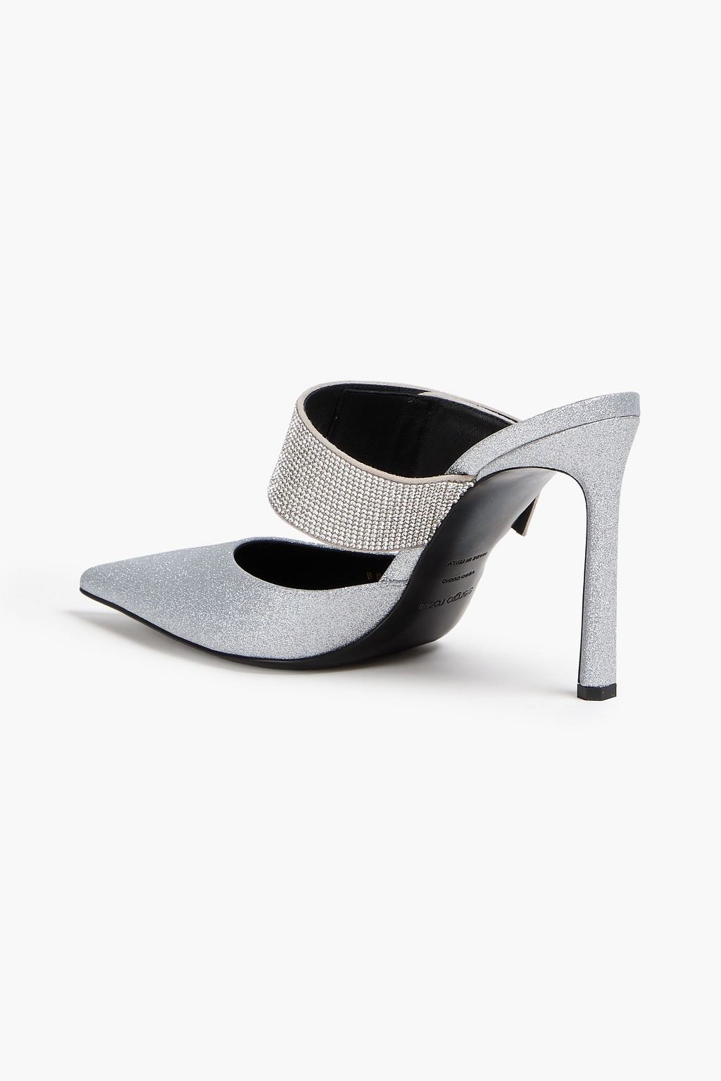 SERGIO ROSSI Crystal-embellished glittered woven and suede mules