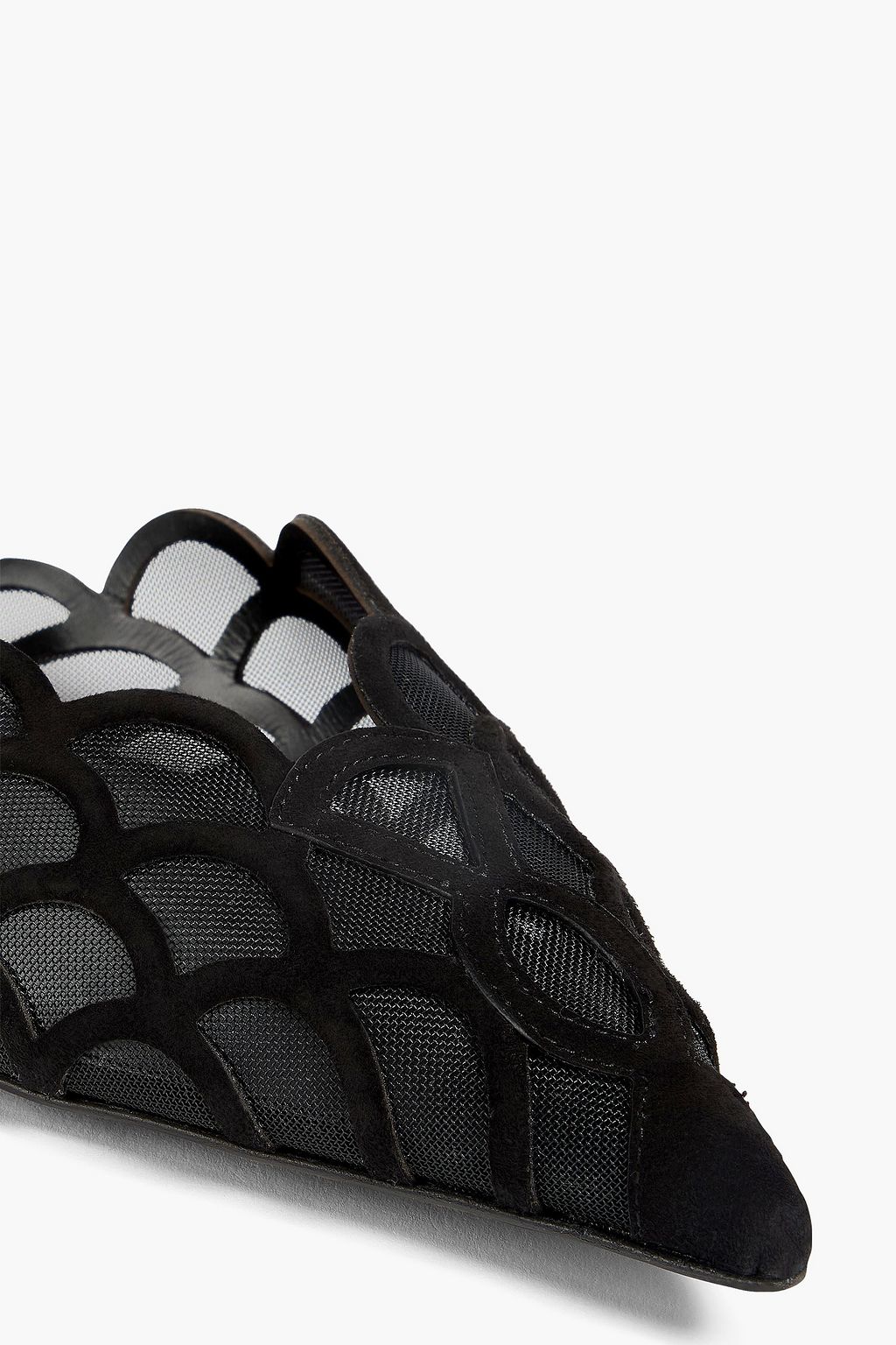 SERGIO ROSSI Scalloped mesh and suede Mary Jane flats