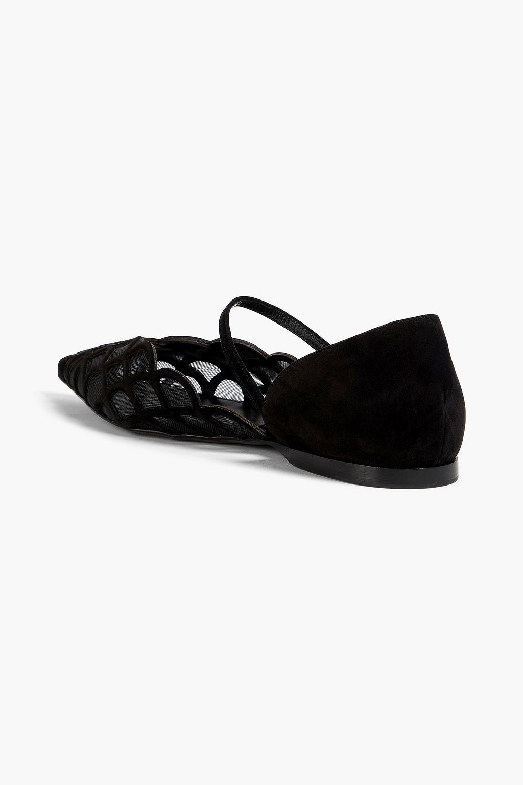 SERGIO ROSSI Scalloped mesh and suede Mary Jane flats