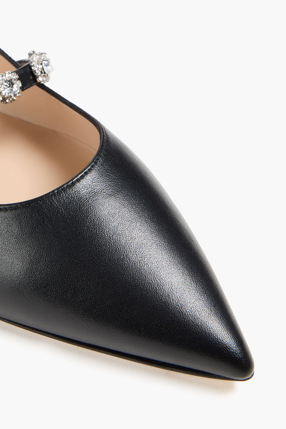 Stuart Weitzman Crystal-embellished Leather Mary Jane Flats In Black