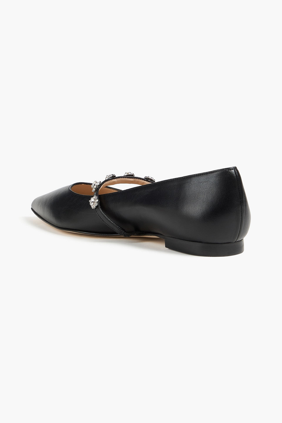 Stuart Weitzman Crystal-embellished Leather Mary Jane Flats In Black