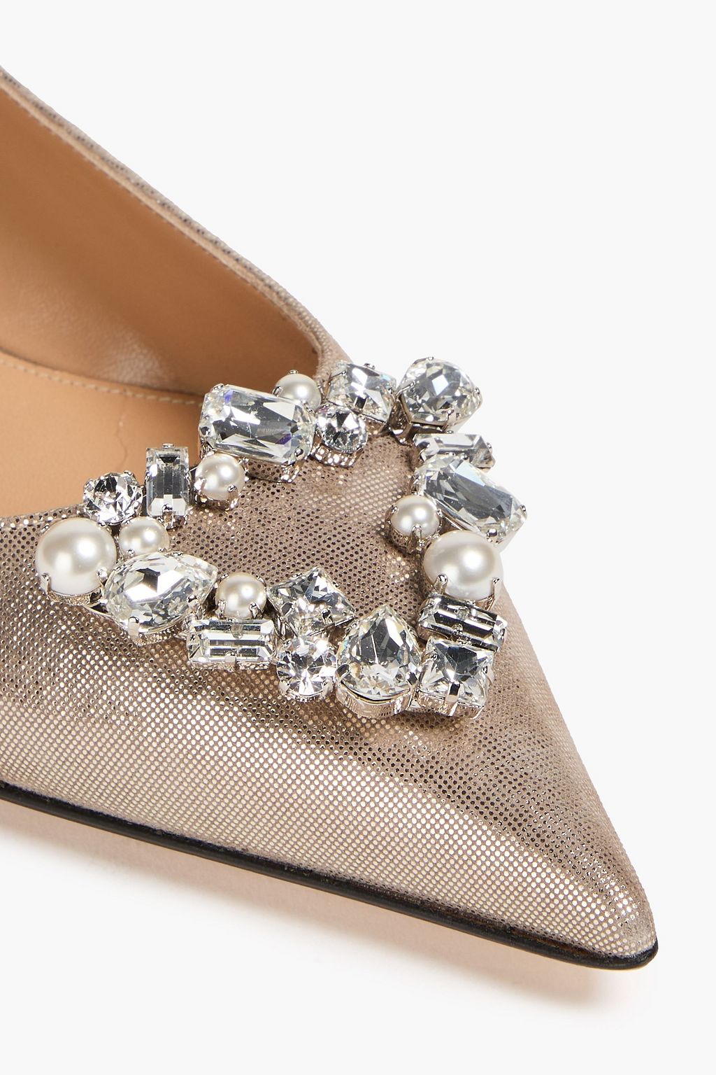 SERGIO ROSSI Embellished metallic suede point-toe flats