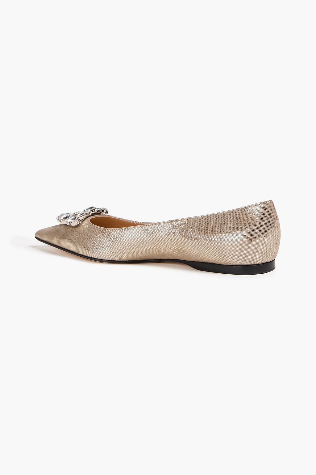 SERGIO ROSSI Embellished metallic suede point-toe flats