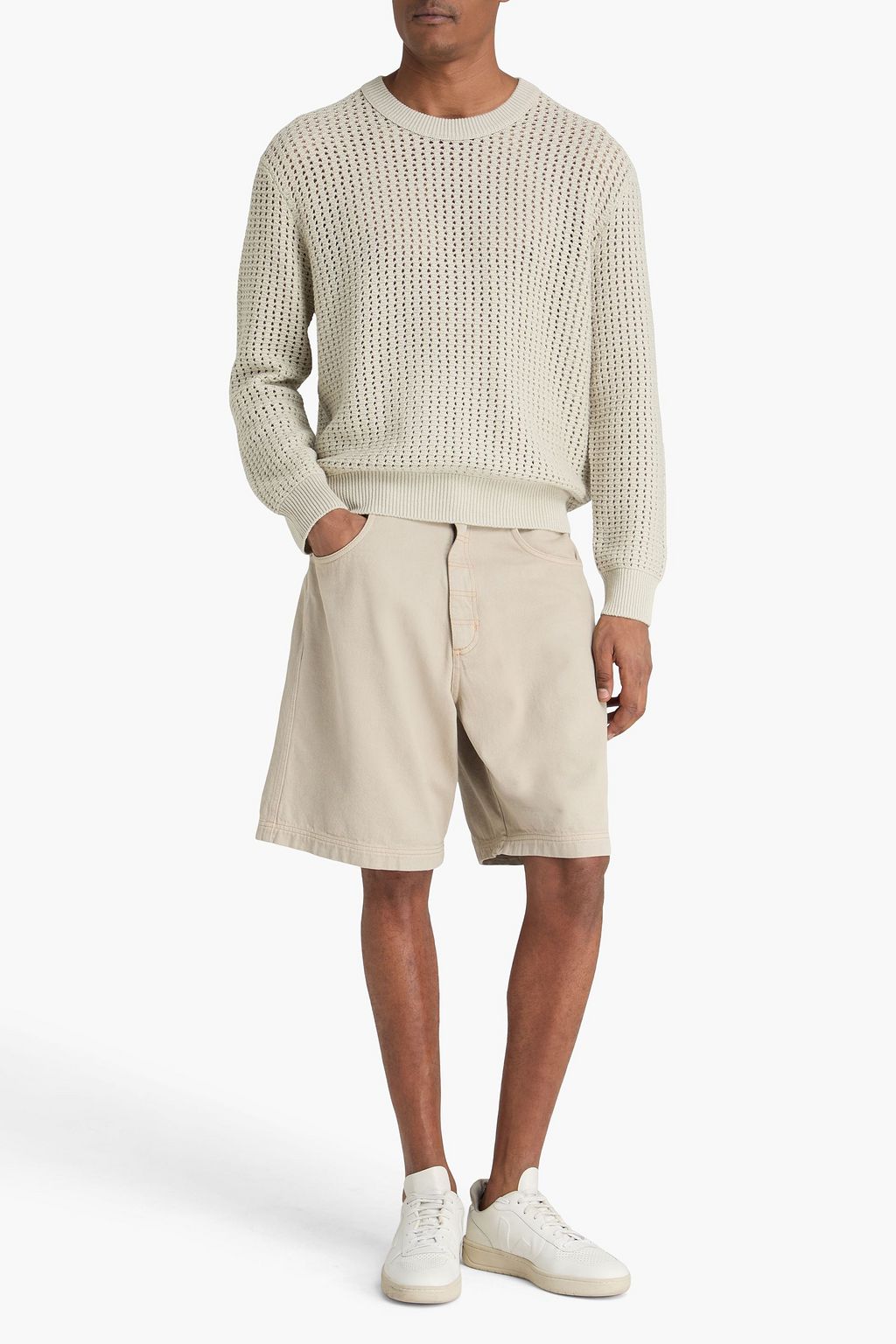 FRAME Open-knit wool and cotton-blend sweater