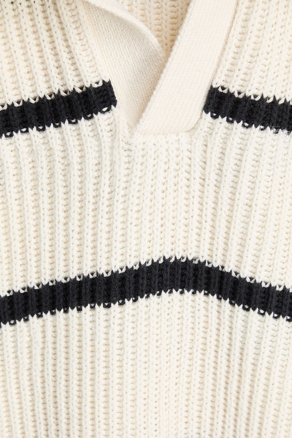 FRAME Striped ribbed cotton and silk-blend polo sweater