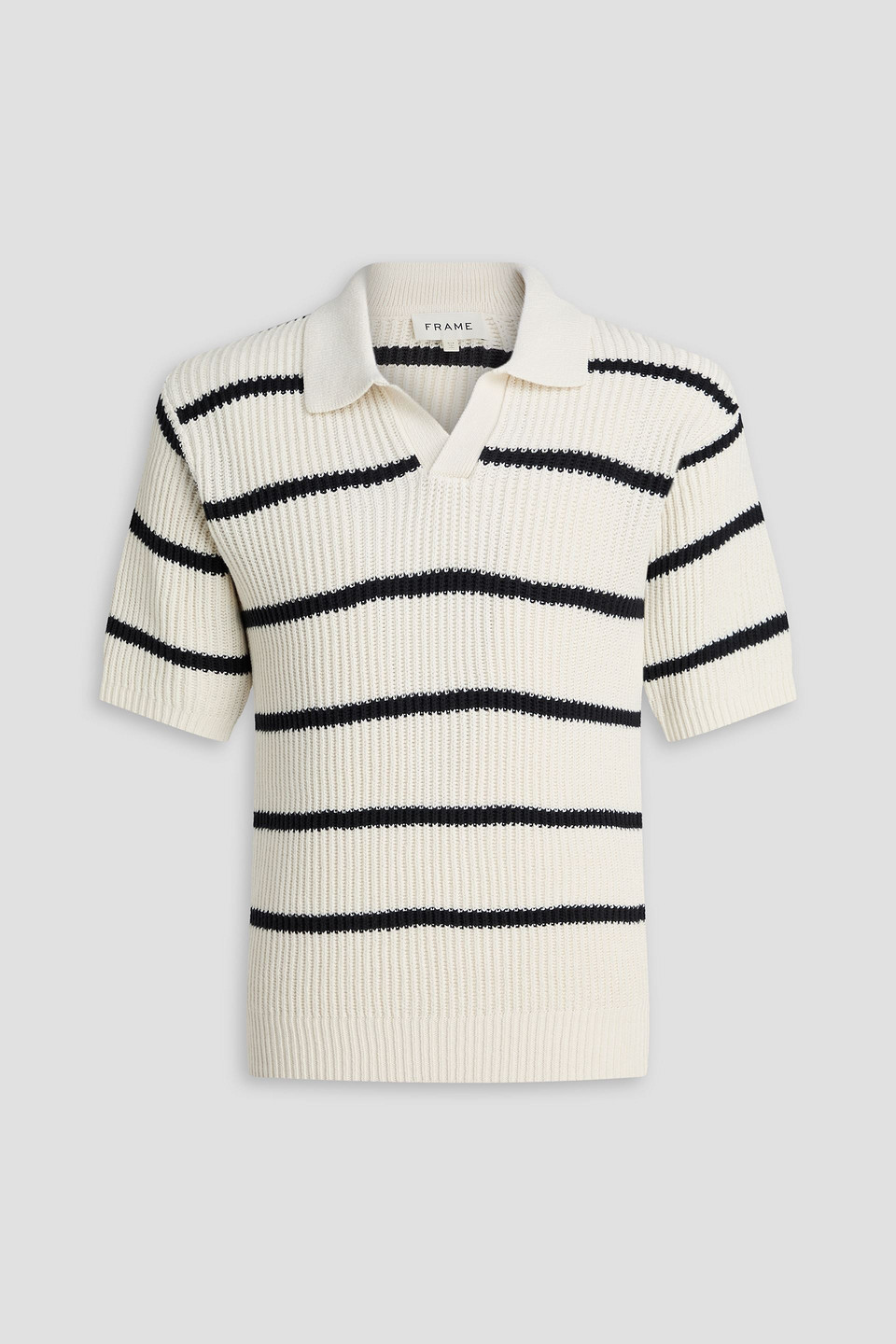frame - striped ribbed cotton and silk-blend polo shirt - white - xl