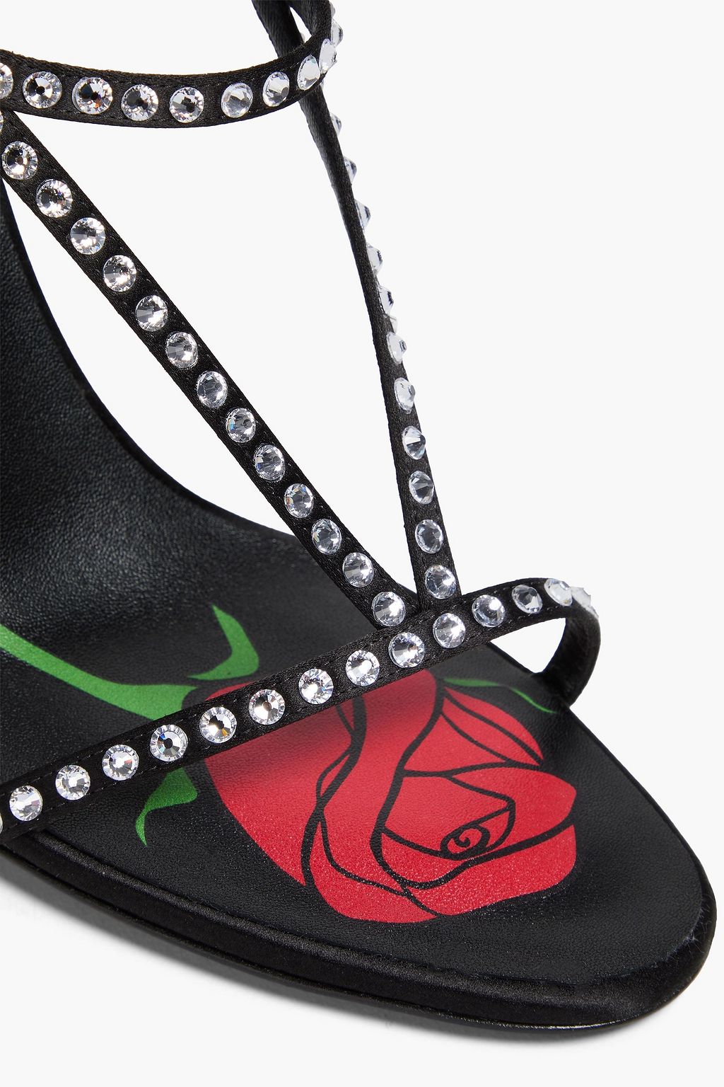 MAGDA BUTRYM Floral-appliquéd crystal-embellished satin sandals