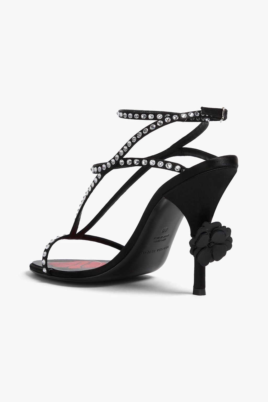 MAGDA BUTRYM Floral-appliquéd crystal-embellished satin sandals