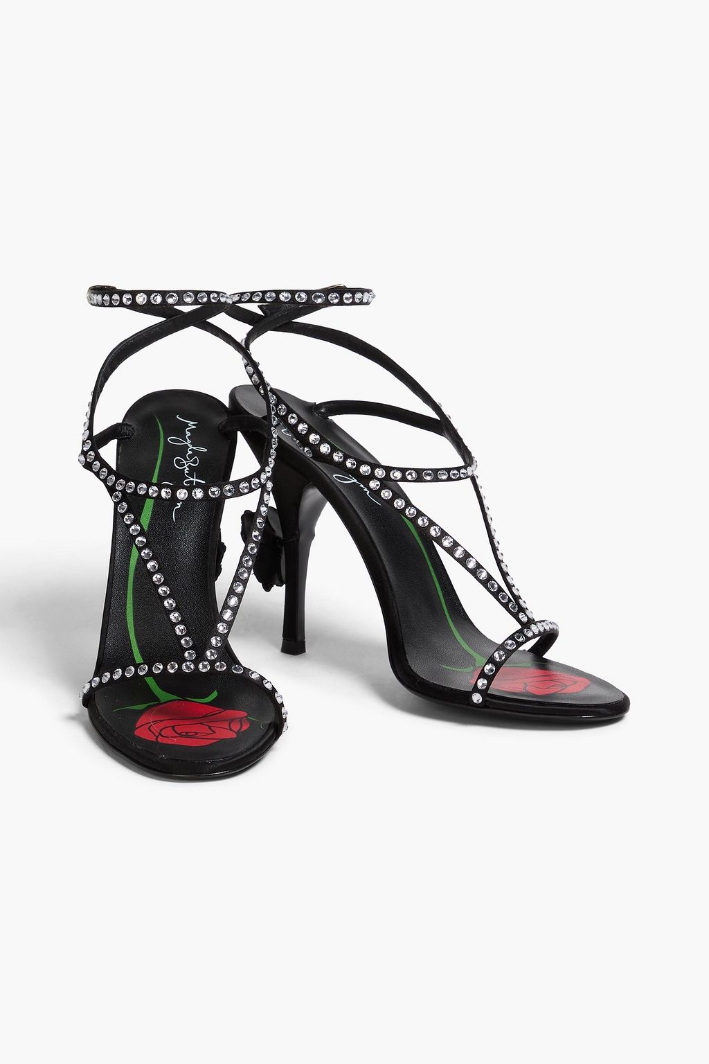 MAGDA BUTRYM Floral-appliquéd crystal-embellished satin sandals