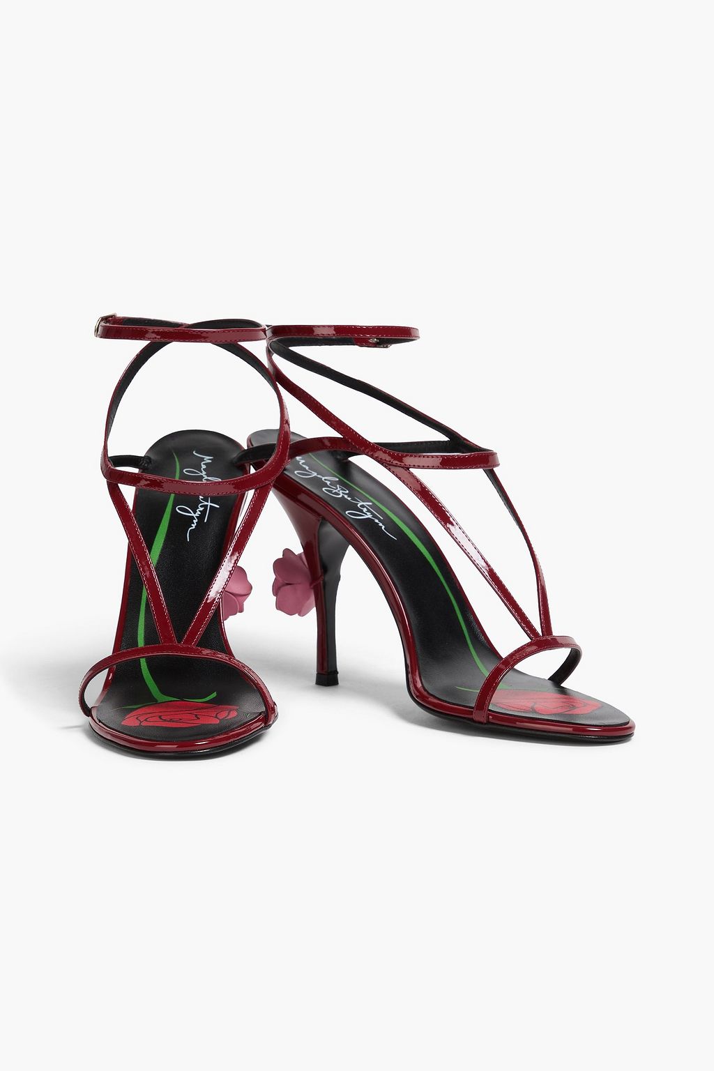MAGDA BUTRYM Floral-appliquéd patent-leather sandals