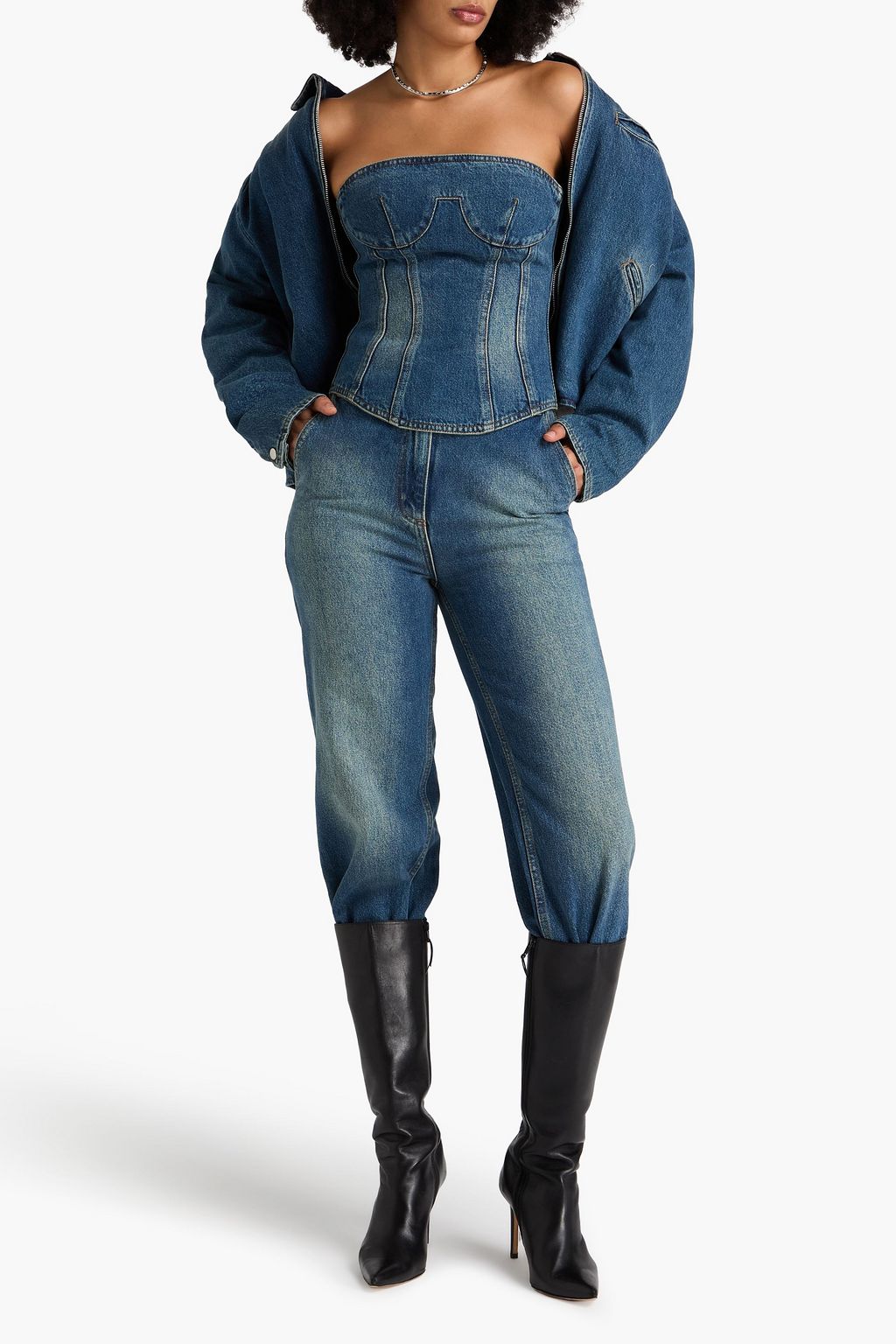 MAGDA BUTRYM Strapless faded denim top