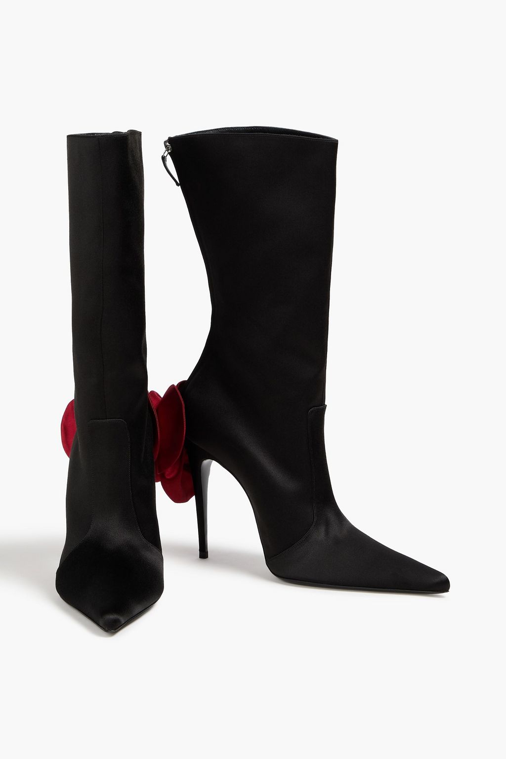 MAGDA BUTRYM Floral-appliquéd satin ankle boots