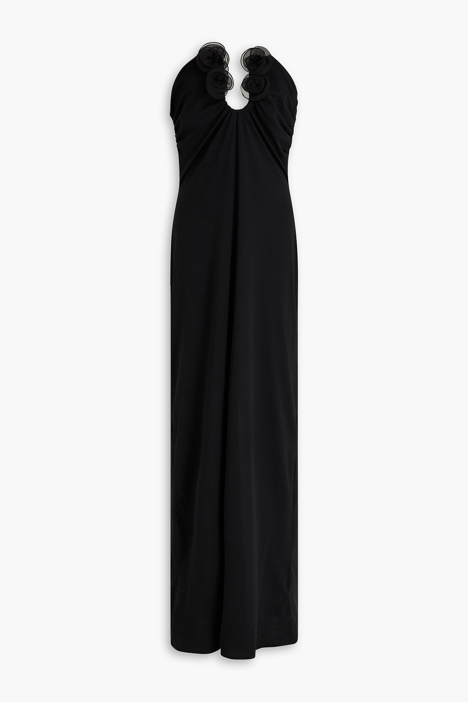 Magda Butrym Strapless Floral-appliquéd Stretch-jersey Maxi Dress In Black