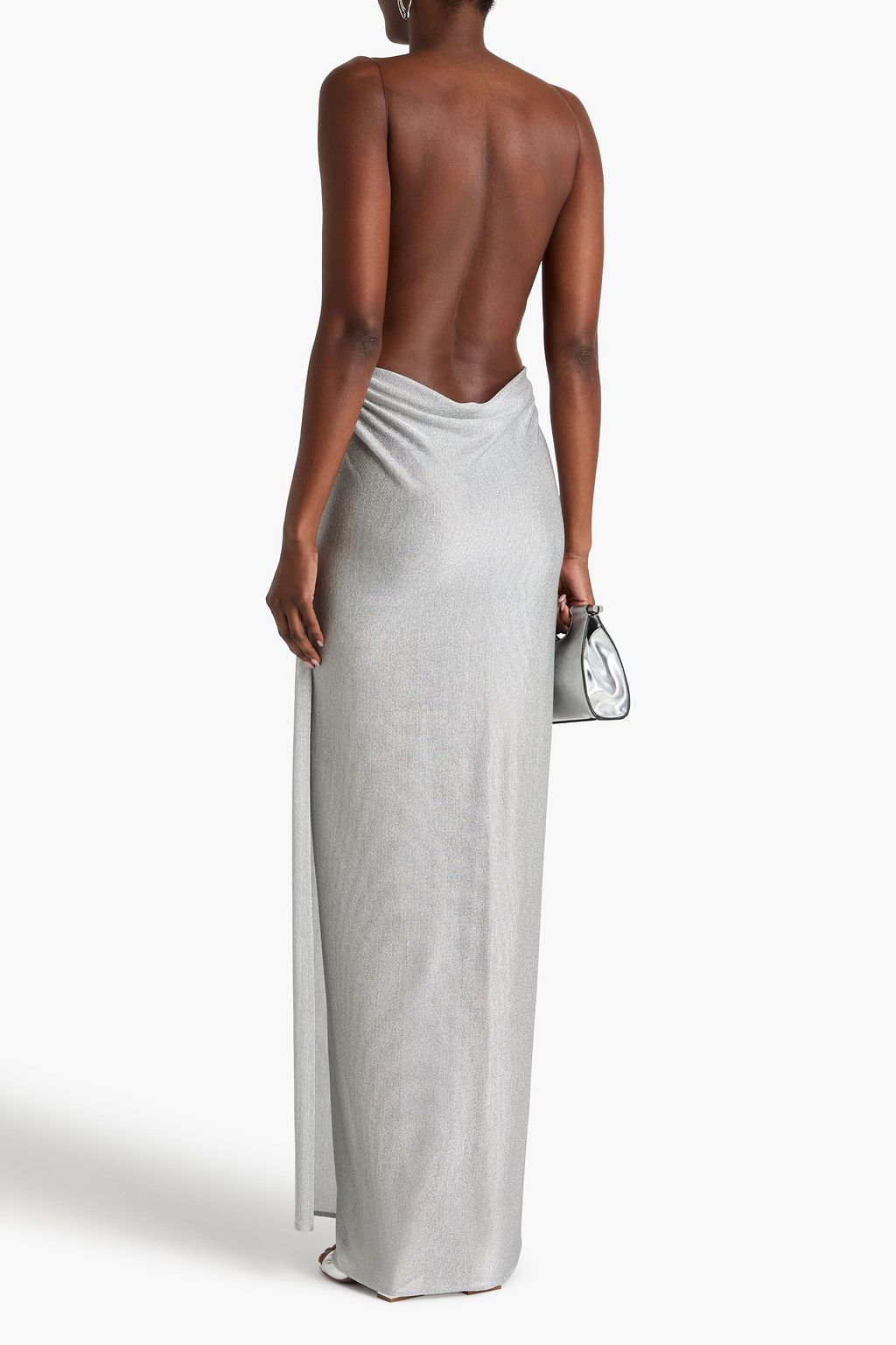 MAGDA BUTRYM فستان طويل بتصميم منسدل من الجيرسيه بلون ميتاليك