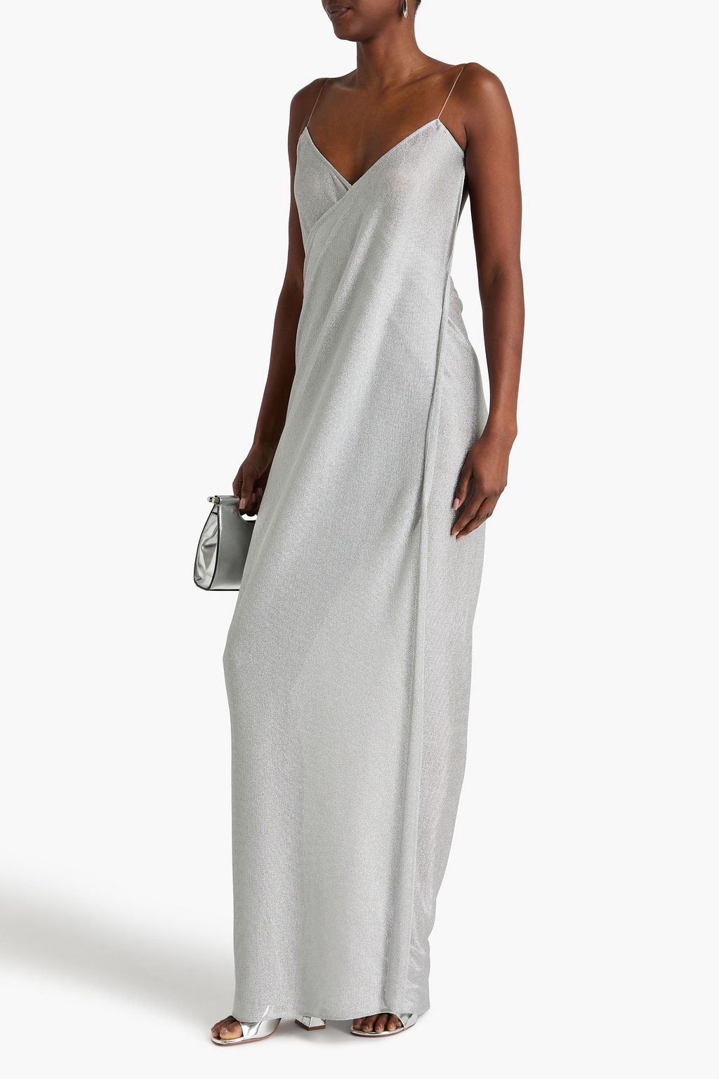 MAGDA BUTRYM فستان طويل بتصميم منسدل من الجيرسيه بلون ميتاليك