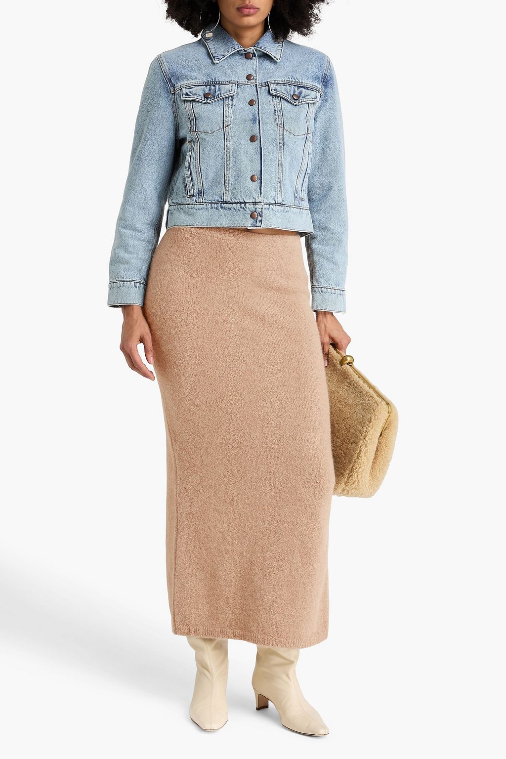 MAGDA BUTRYM تنورة متوسطة الطول من نسيج محبوك وممشّط