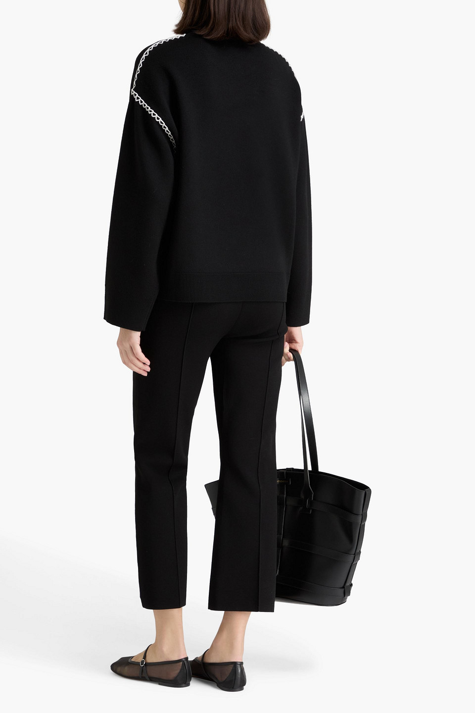  Theory - Embroidered Merino Wool-blend Sweater - Black - M 